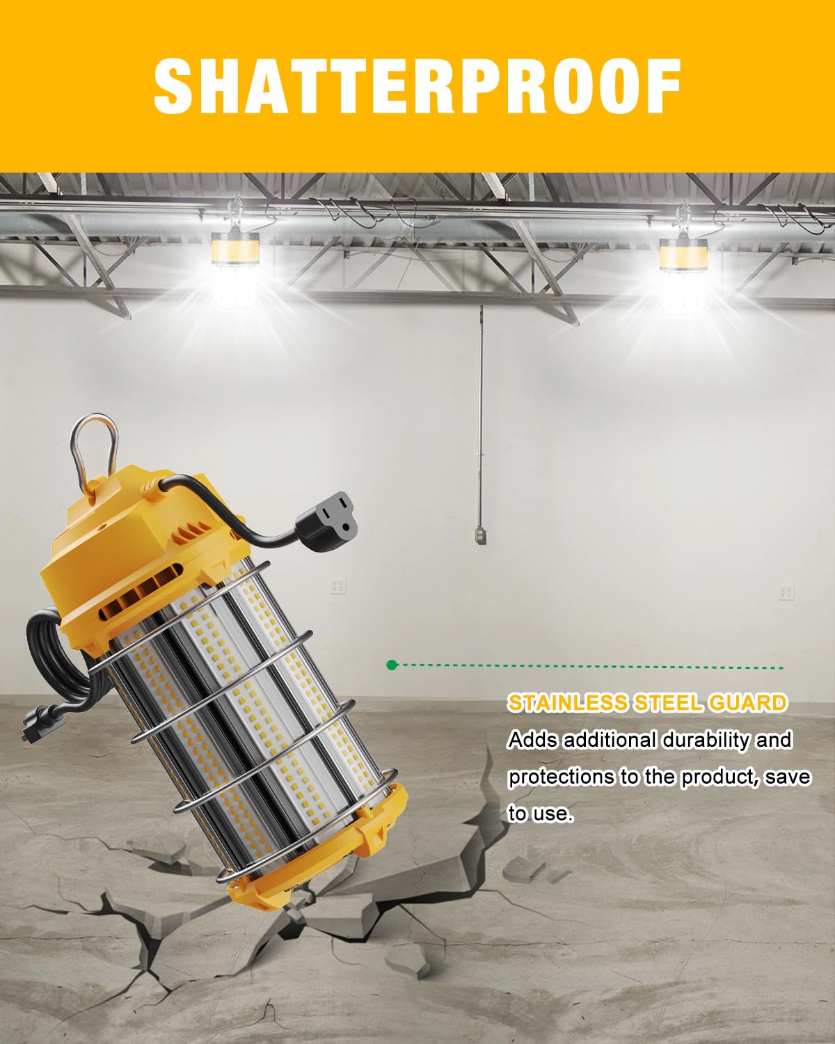 JC-LGL LED Temporary Work Light 150W 5000K 19,500lm Outdoor Construction Lights Job Site Lighting 10ft Cord Dust Waterproof Hanging Lighting