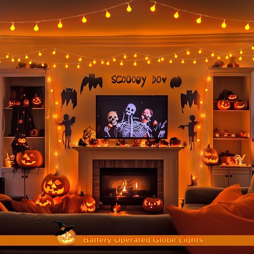 JMEXSUSS 100 LED Orange Globe String Lights - 33ft Battery Operated Fairy Lights with Remote | Indoor/Outdoor Decor