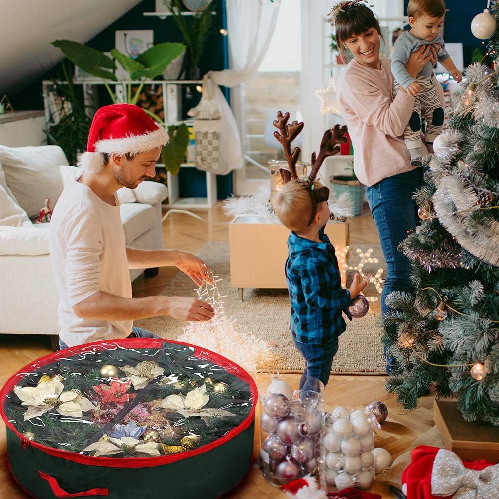 Primode Christmas Wreath Storage Bag - Extra Large 48" Container with Clear Window | Durable 600D Oxford Material | Green