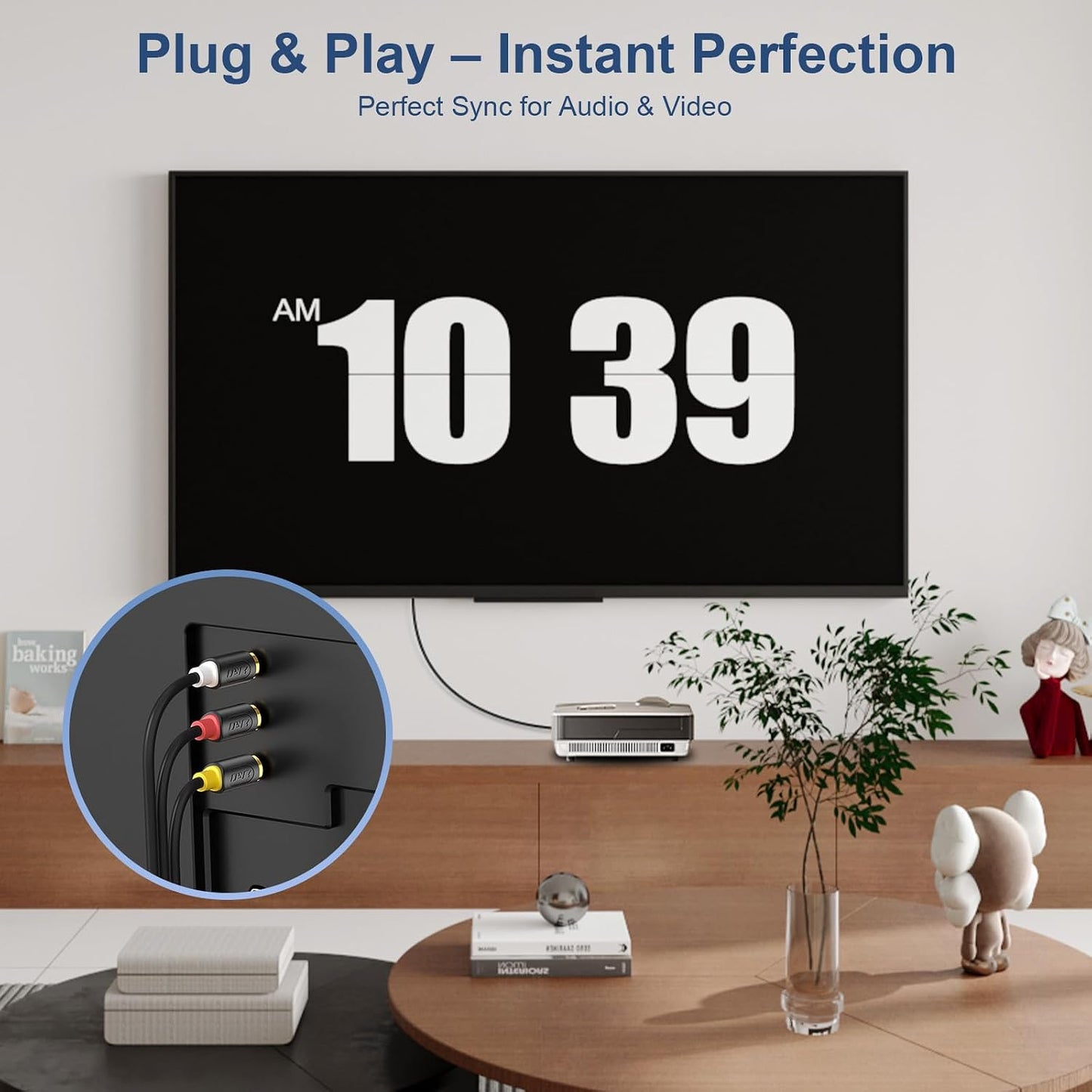 3.5mm 1/8" 3 5 J&D to RCA AV Cable, Audio/Video Transmission, TRRS to RCA Male Plug AUX Cable Cord, Compatible