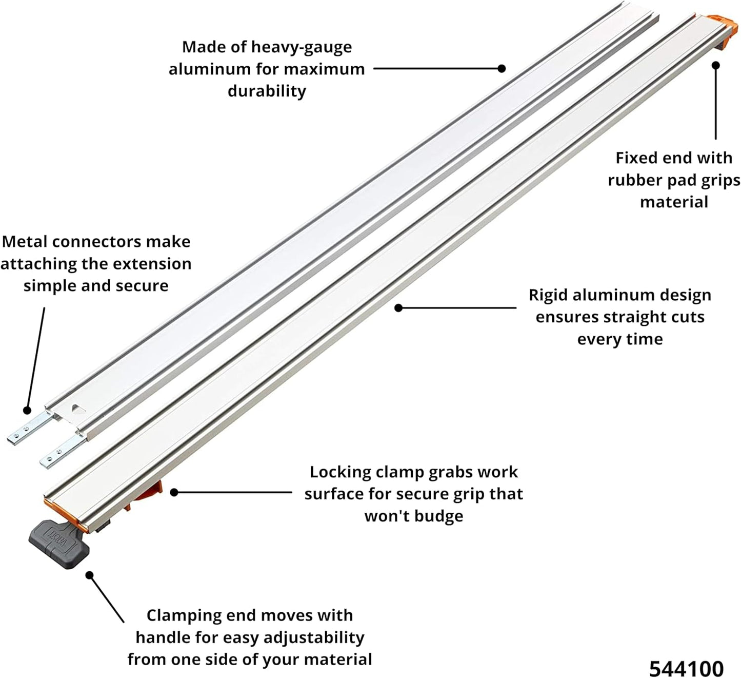BORA NGX Clamp Edge Saw Guide - 100 Inch Aluminum Circular Saw Track for Precision Straight Cuts