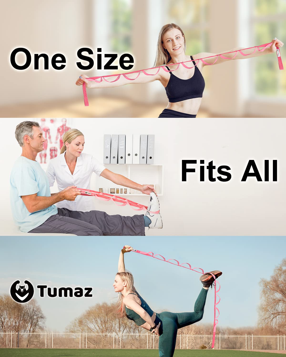 Tumaz Stretching Strap - 10 Loops & Non-Elastic Yoga Strap - Perfect Home Workout Stretch Strap for Physical Therapy, Yoga, Pilates, Flexibility