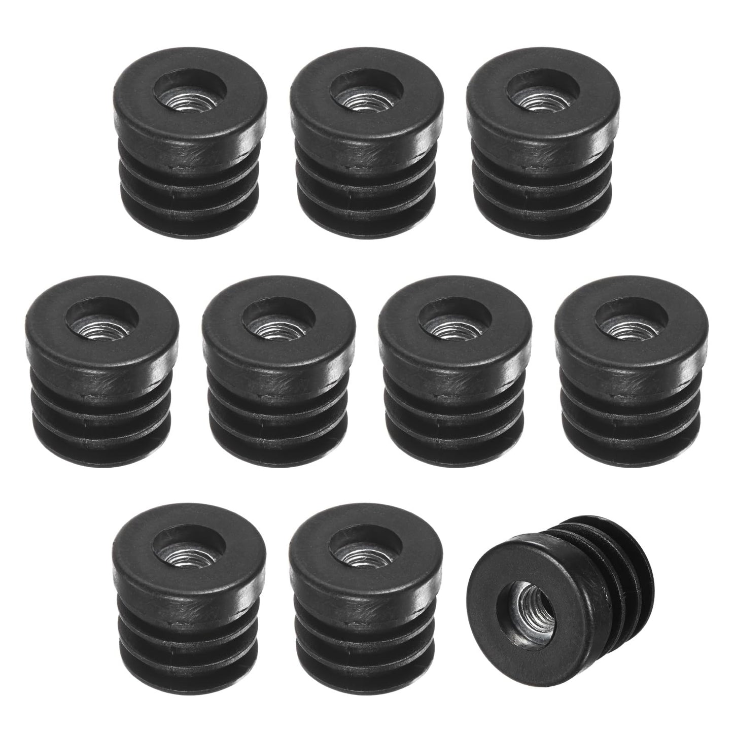 M METERXITY 10-Pack Inserts for Round Tubes with M8 Thread, 1" (25mm) OD Plastic Tube Insert for Chair/Table/Caster, Tubing End Cap Floor Protectors Metal Furniture Legs Glide Plug