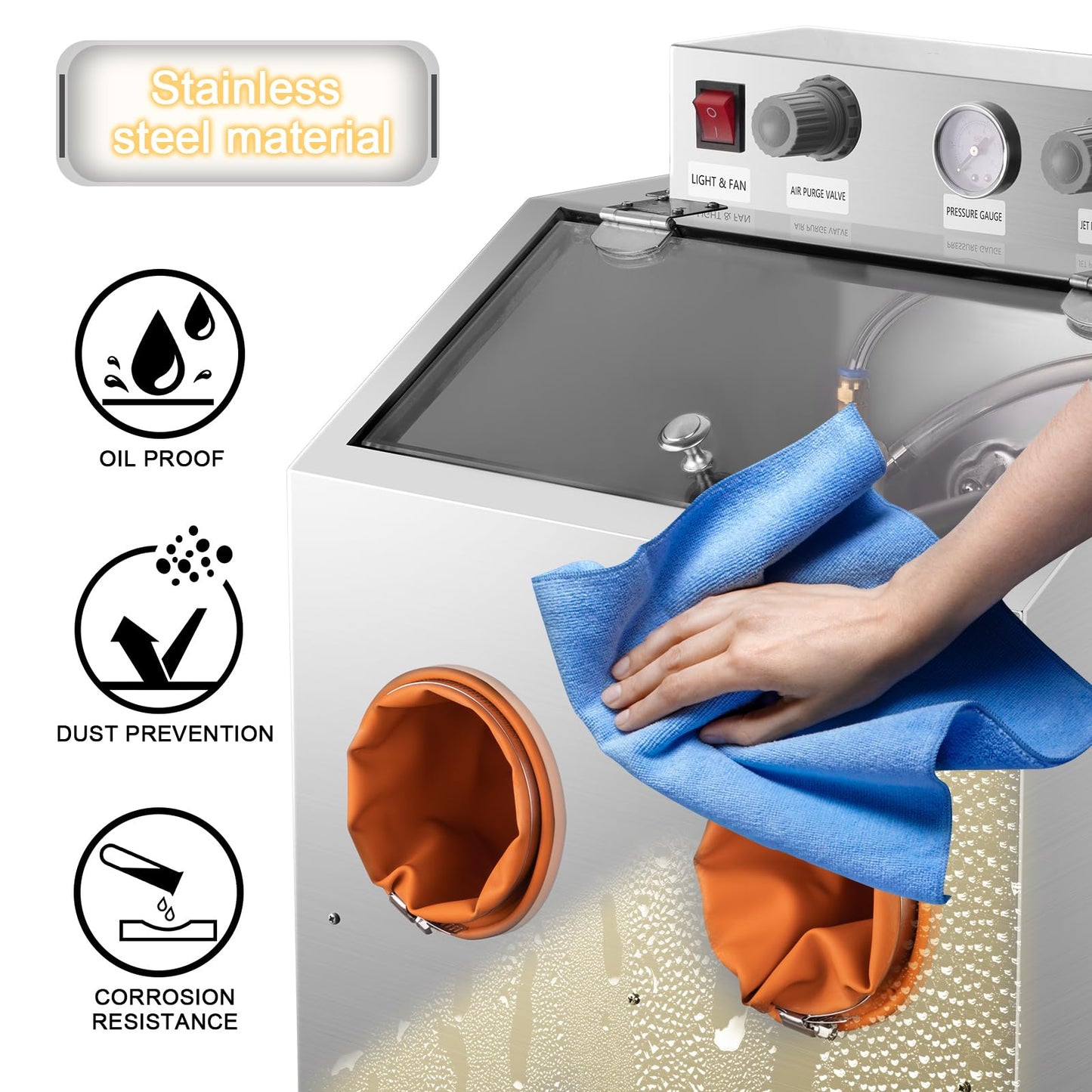 DZQ 10 Gallon Sandblasting Cabinet, Standard Steel Portable Benchtop Sand Blaster, Surface Sanding Treatment Ideal for Silver, Gold,Copper and More Suitable for Both Dry and Wet Blasting