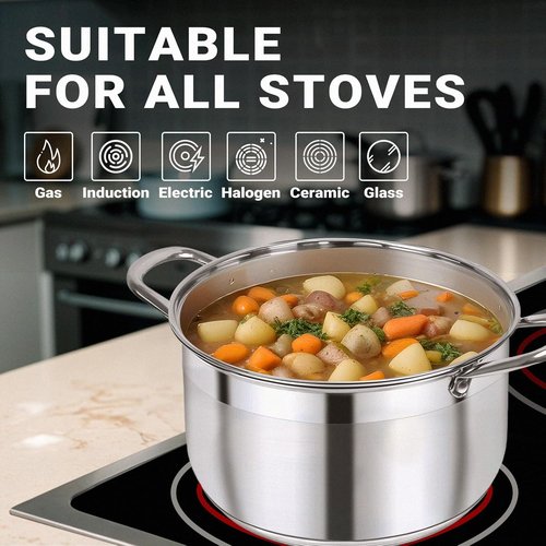 Kirecoo Stainless Steel Stock Pot - 8 Quart Heavy-Duty Induction Cookware with Visible Lid for Pasta & Soup