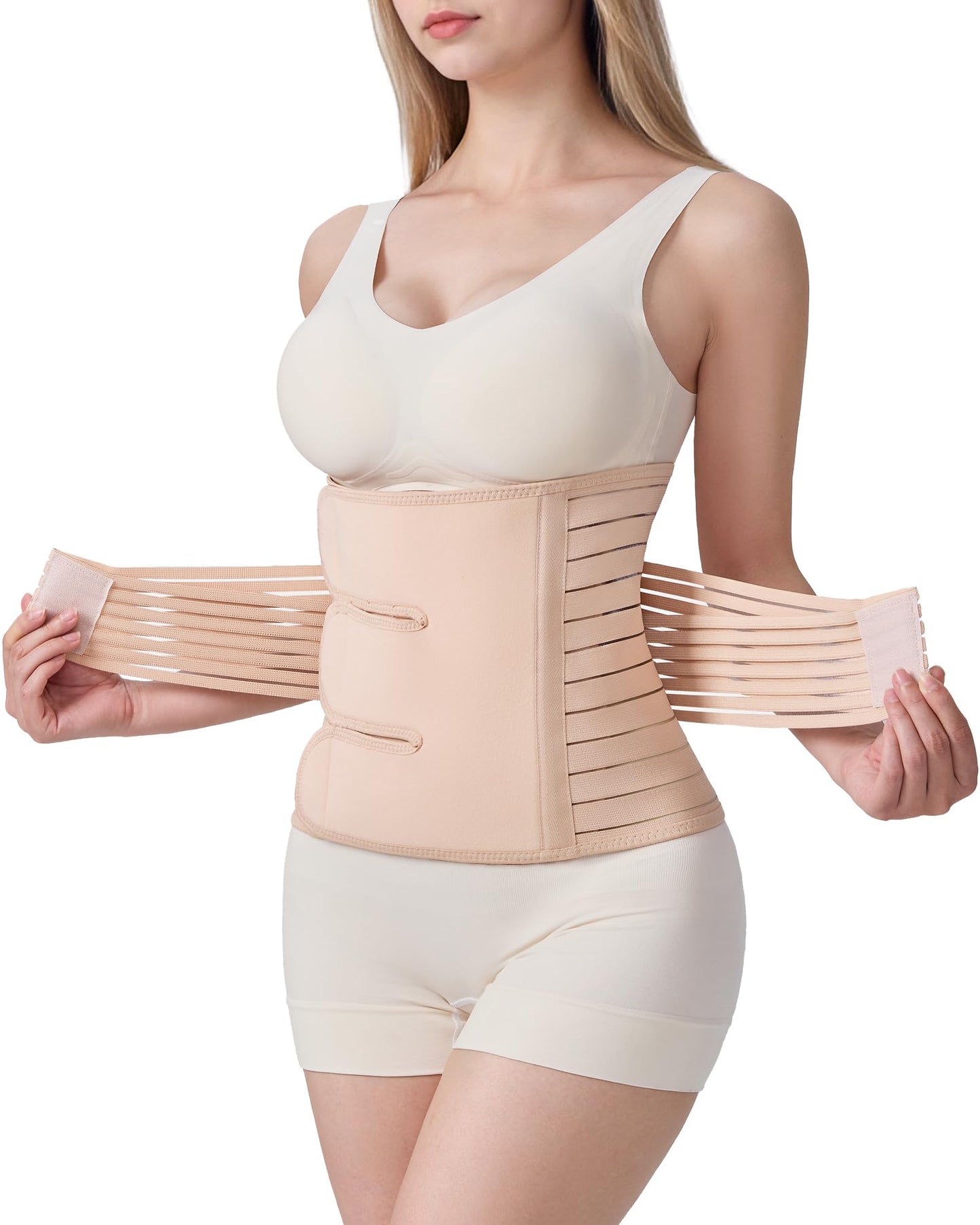 Evantha Postpartum Belly Band for Women: Adjustable Compression Wrap for Abdominal & Waist Support C-Section & Vaginal Birth Recovery Beige L