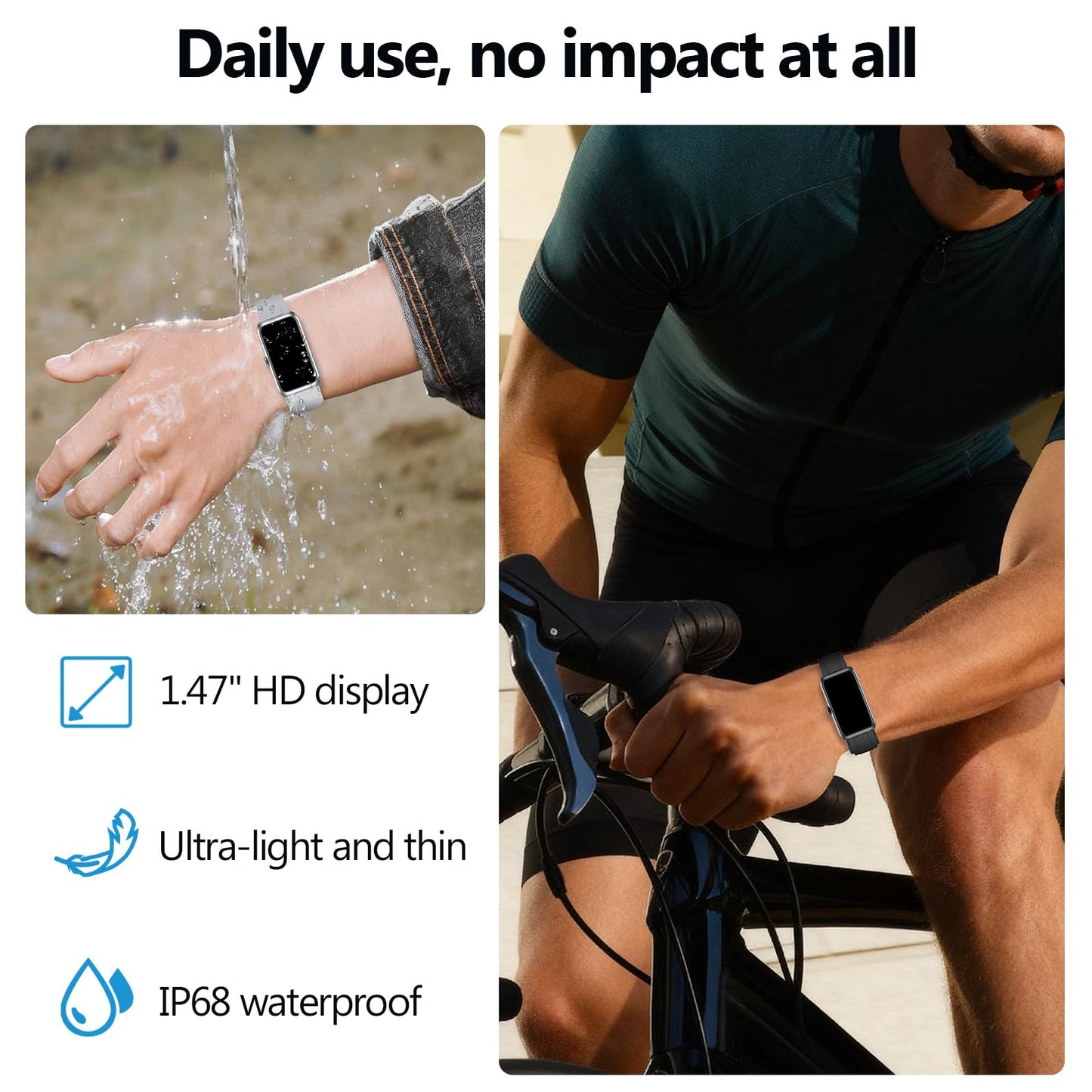 MOLOURK Fitness Tracker Smart Watches for Women Men with 24/7 Heart Rate, Sleep Monitor, 100+Sports Modes, IP68 Waterproof, Activity Trackers with Fitness for Sports (Black)