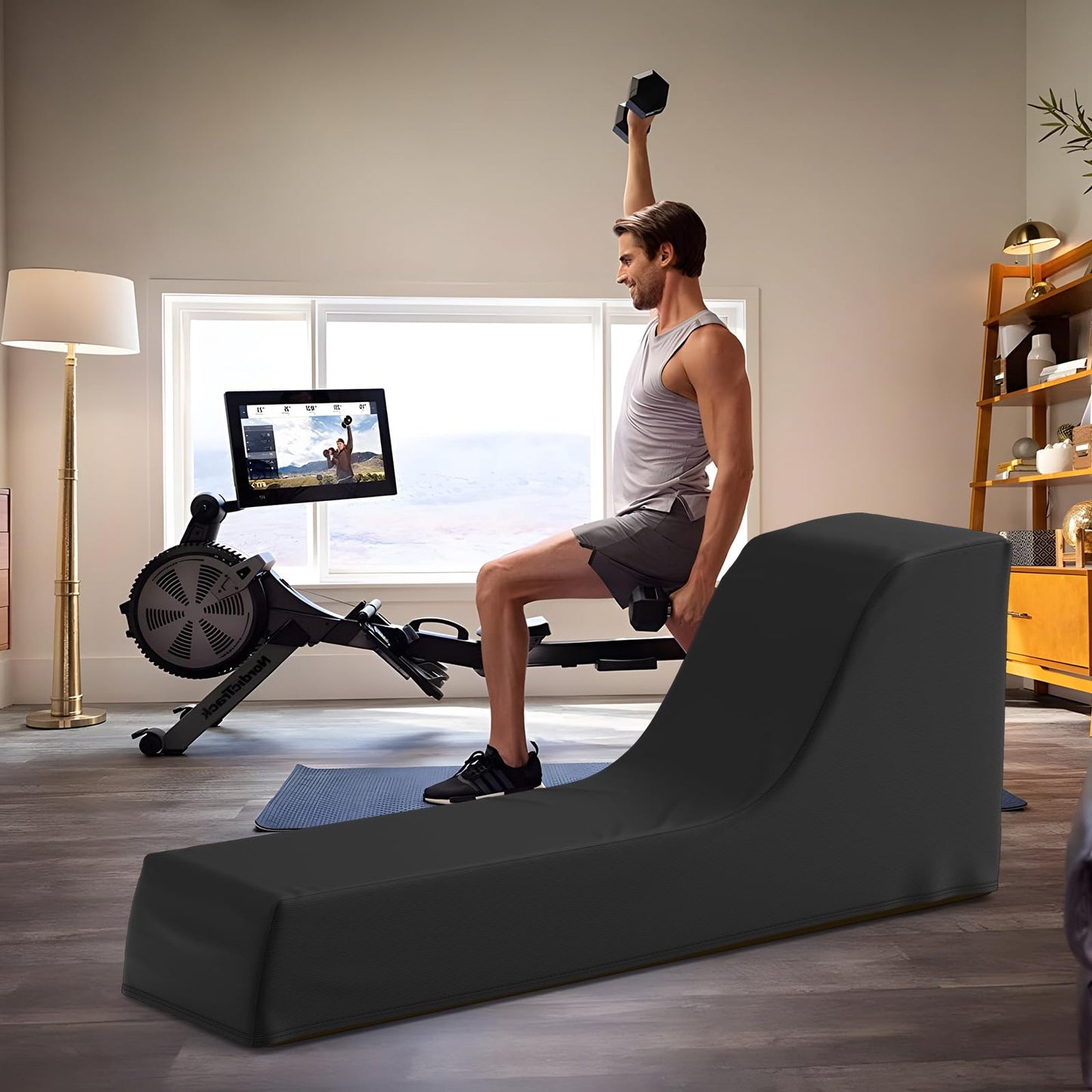 Gasadar Rowing Machine Cover for Concept 2 Fitness Equipment Outdoor Waterproof Sports Rowing Machine Cover with Adjustable Drawstrings and Windproof Buckle 95" L x 24" W x 40" H Black