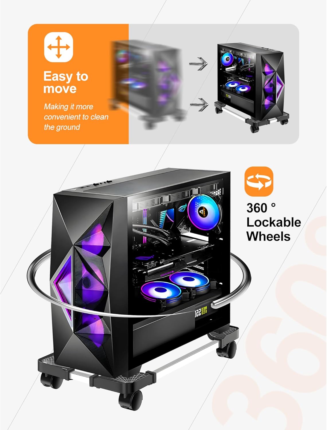 YOSE Computer Tower Stand, Adjustable Mobile CPU Stand with Rolling Caster Wheels, Premium PC Tower Stand Holder
