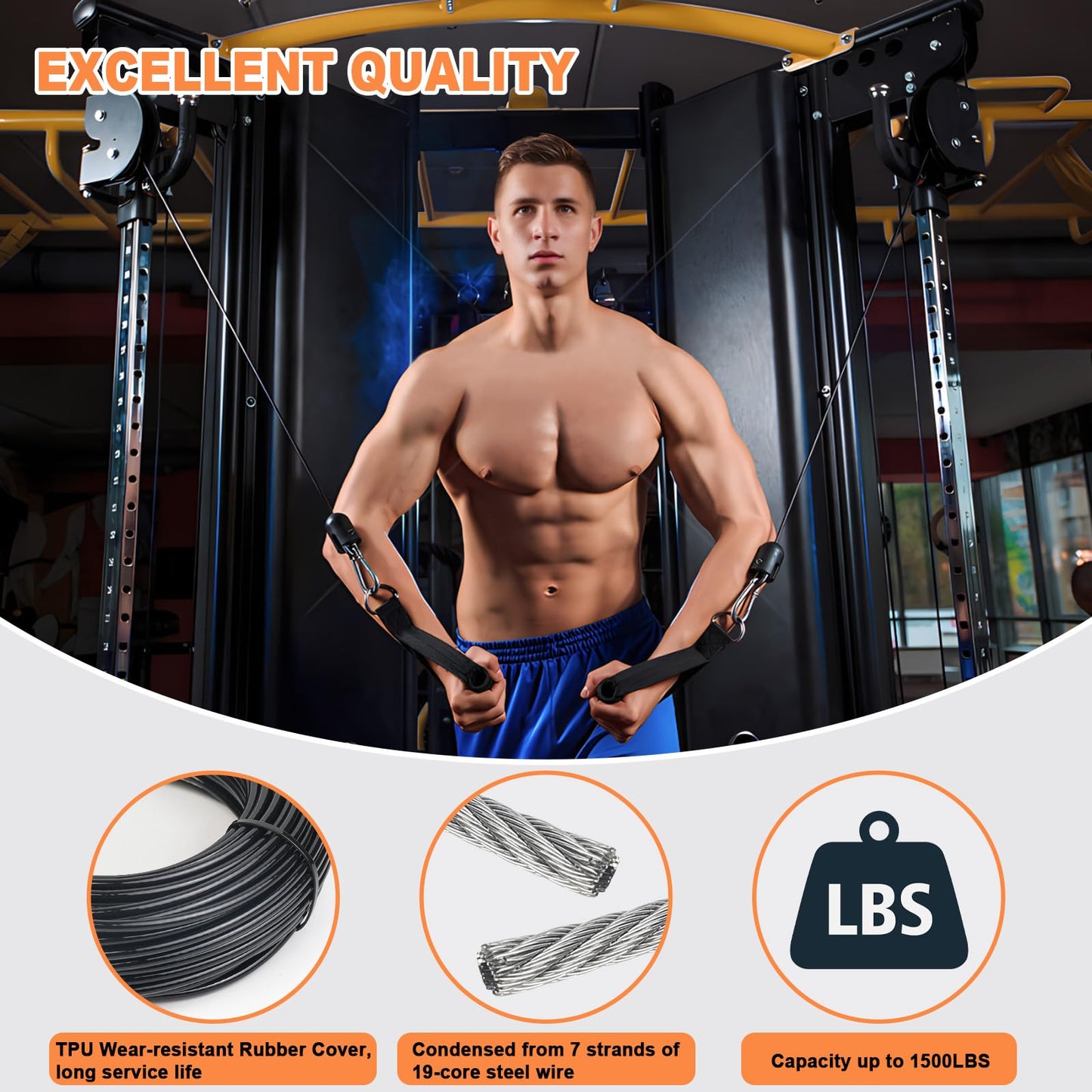 SERTT Replacement Cable for Pulley Cable Machine, Pulley Cable for DIY Home Gym, Wire Rope Length 32.8/65.6/98.4 Ft for Weight Lift Pulley System, Gym Steel Cable, Thick 5mm, TPU Coated