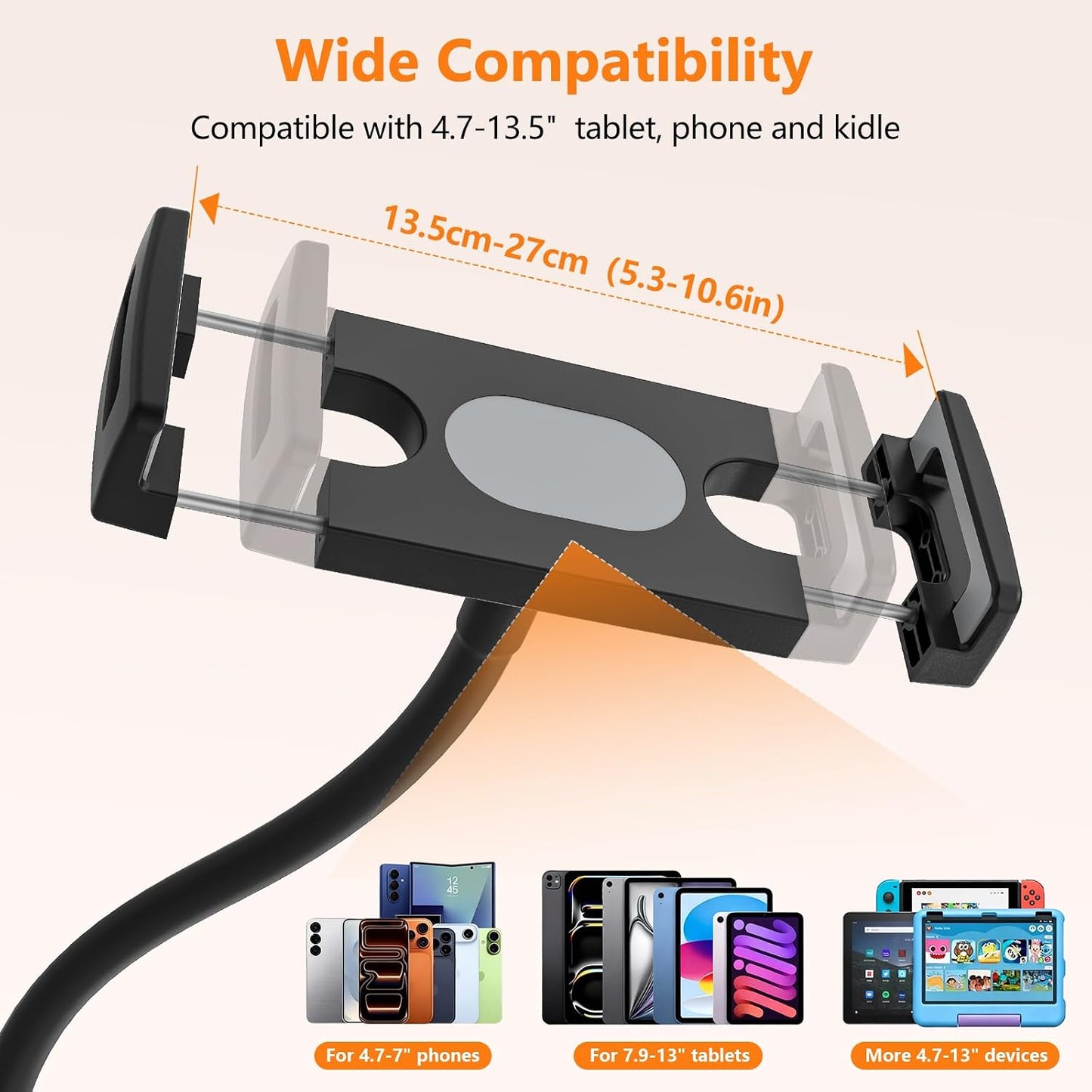 LRDXY 19.69in 4-13" Gooseneck Tablet Holder, Metal Crab Clamp iPad Mount for Stroller/Treadmill/Golf Cart/Boat/Mic