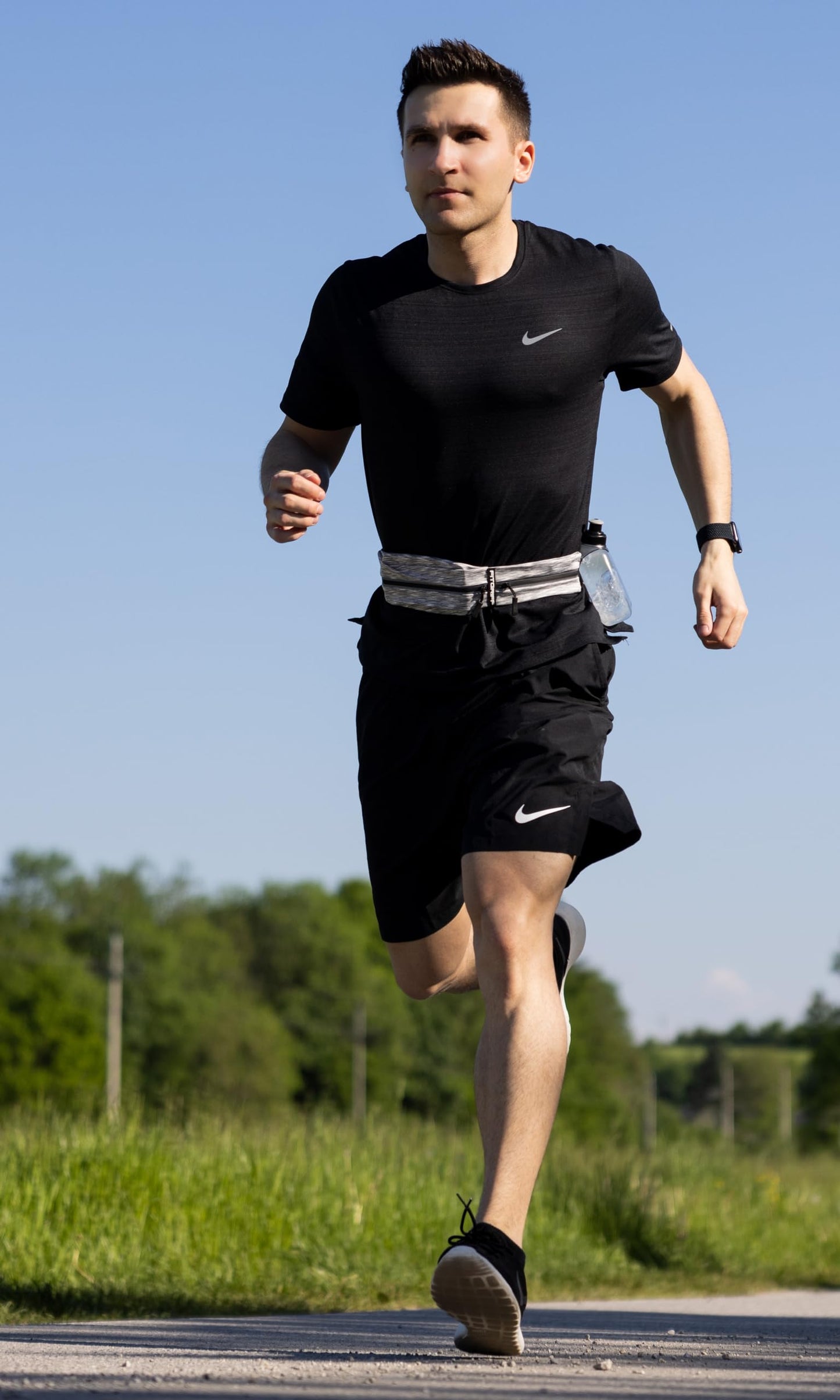 Fitgriff® Running Belt for Men & Women - Secure Jogging Pouch for Phone, Keys & Essentials - For All Cell Phones (White, 24.5" - 35.5" Waist Size)