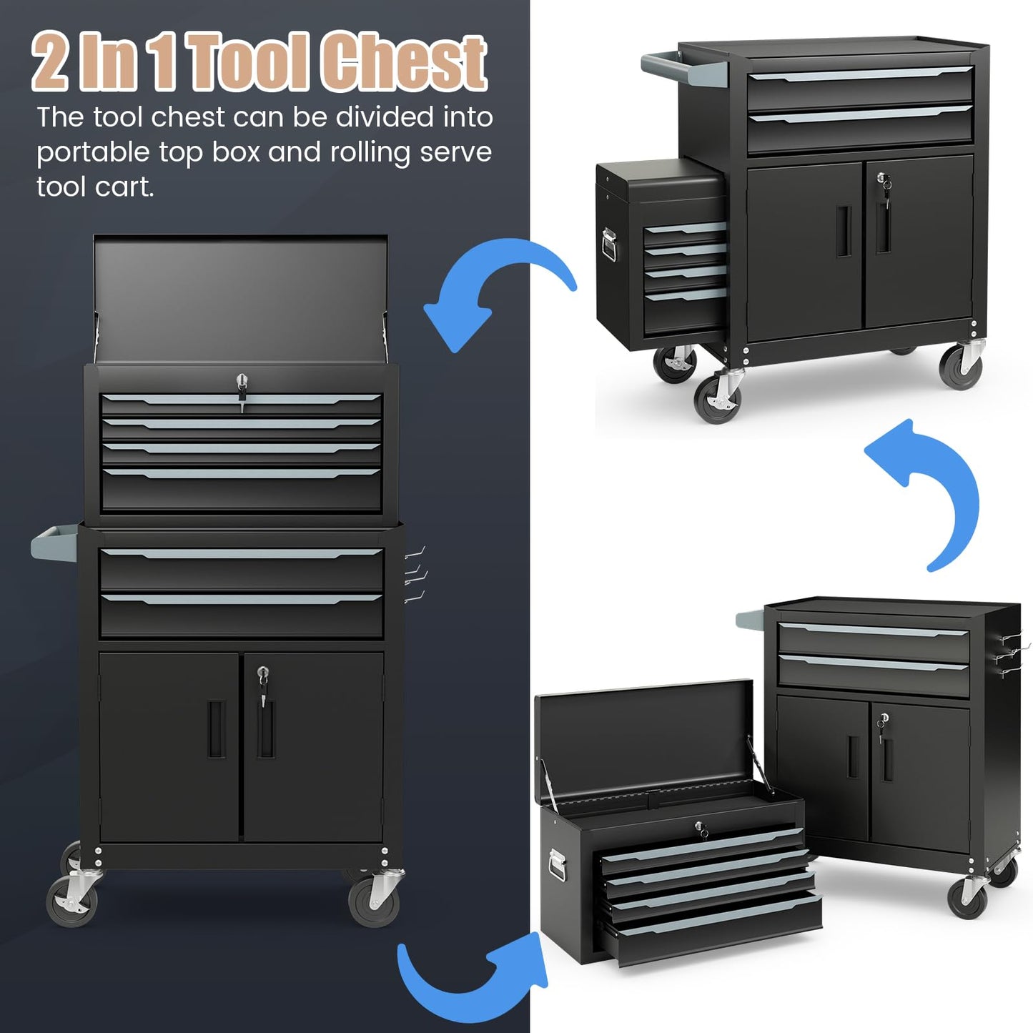ERGOMASTER Large Rolling Tool-Chest with 6 Drawers Heavy Duty Tool-Cabinet on Wheels Lockable and Lock System for Garage Workshop(28 x 13 x 44”-Black)