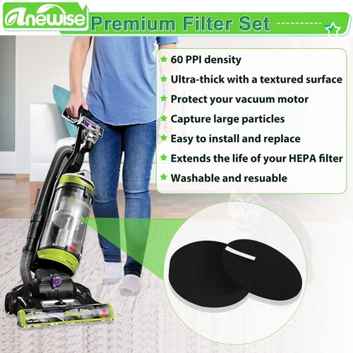 Anewise Filter and Belt Replacement for Bissell 2258 2492 2252 2254 2489 2486 2260 for Cleanview Powerlifter Swivel Rewind Pet Vacuum Cleaner, 2+4 Pack, Compare to Part #3031120, 1608225 & 1601972