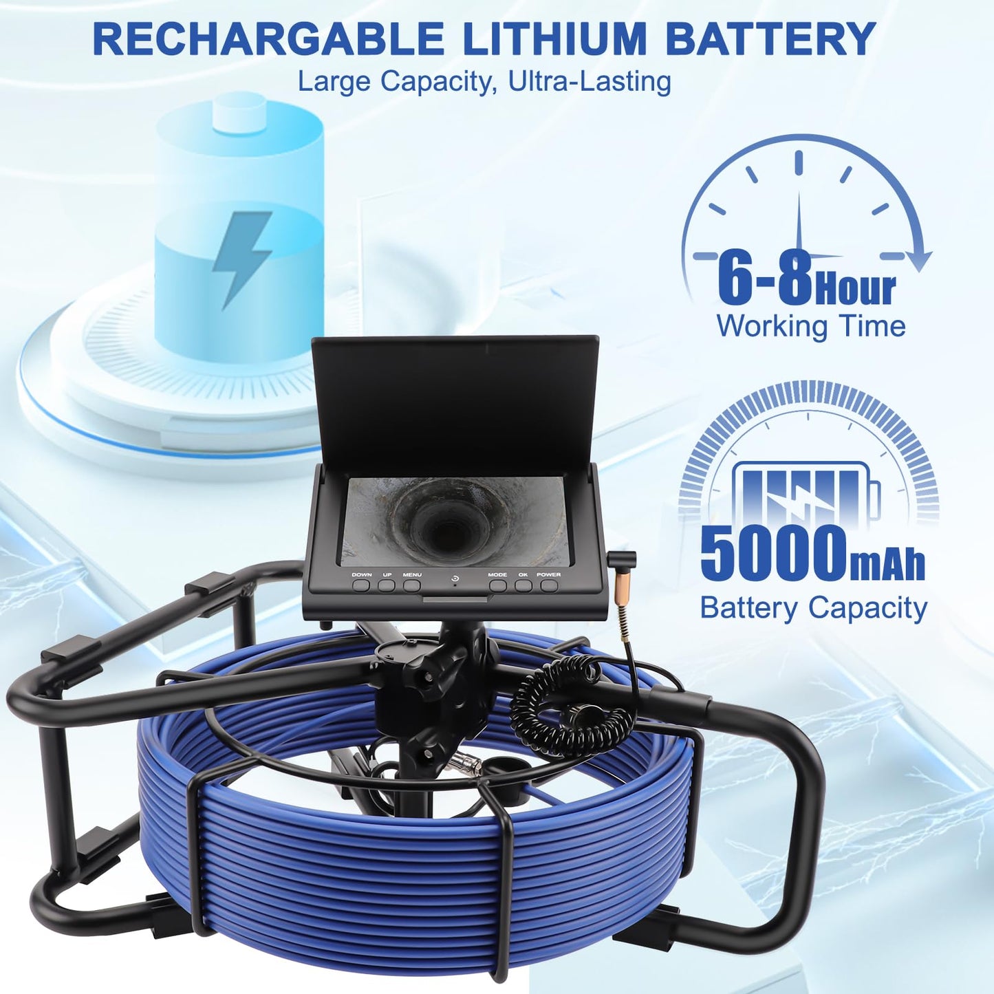 Sewer Camera w/DVR Function, 4.3" HD 1080P Screen Pipeline Inspection Camera, IP68 Waterproof Pipe Plumbing Snake Cam with 32GB Card, for Sewer Line, Home, Duct Drain Pipe Plumbing (50M/165FT)