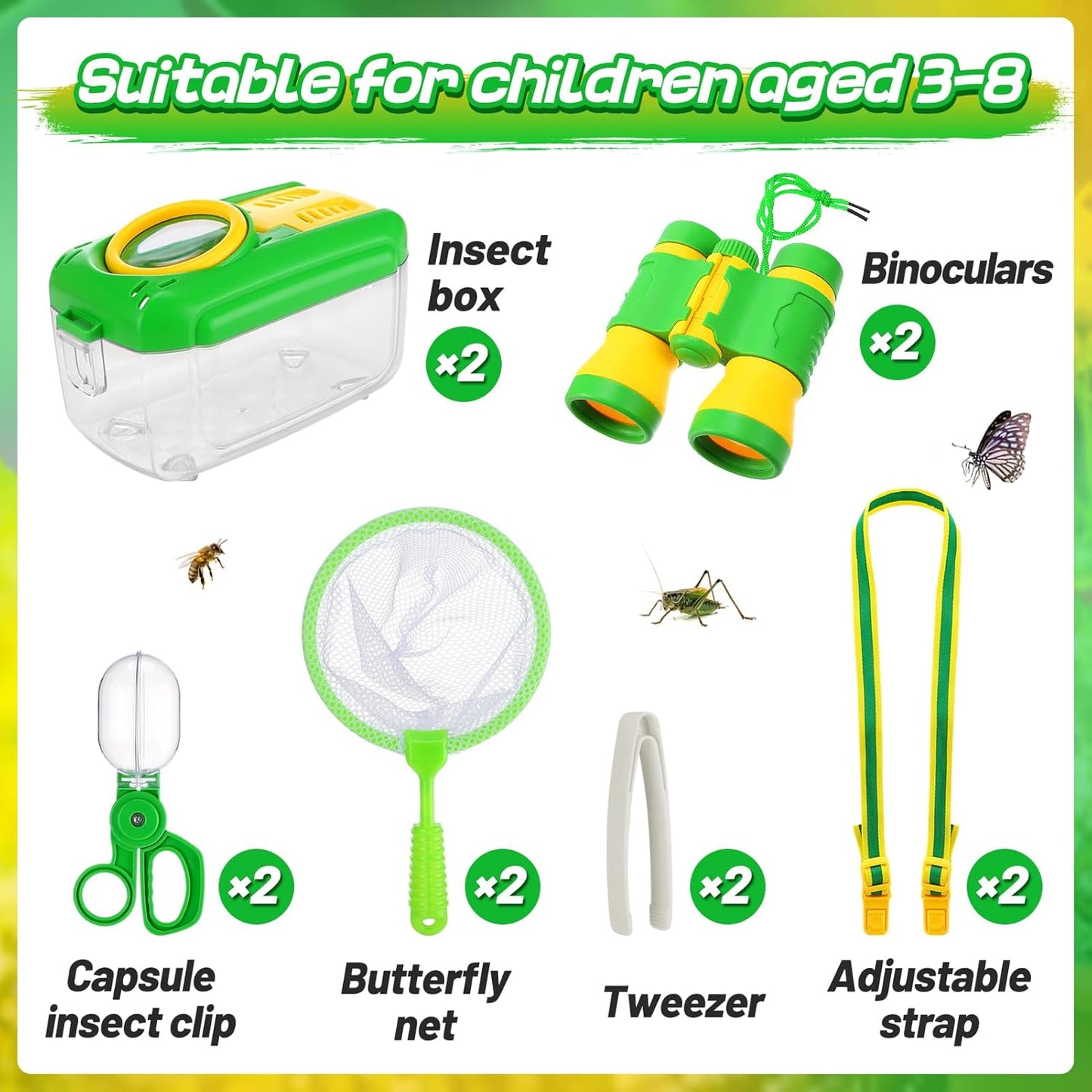 Skiennix Bug Catcher Kit for Kids - Durable Insect Collector with Binoculars & Butterfly Net | Outdoor Explorer Set for Ages 3-8