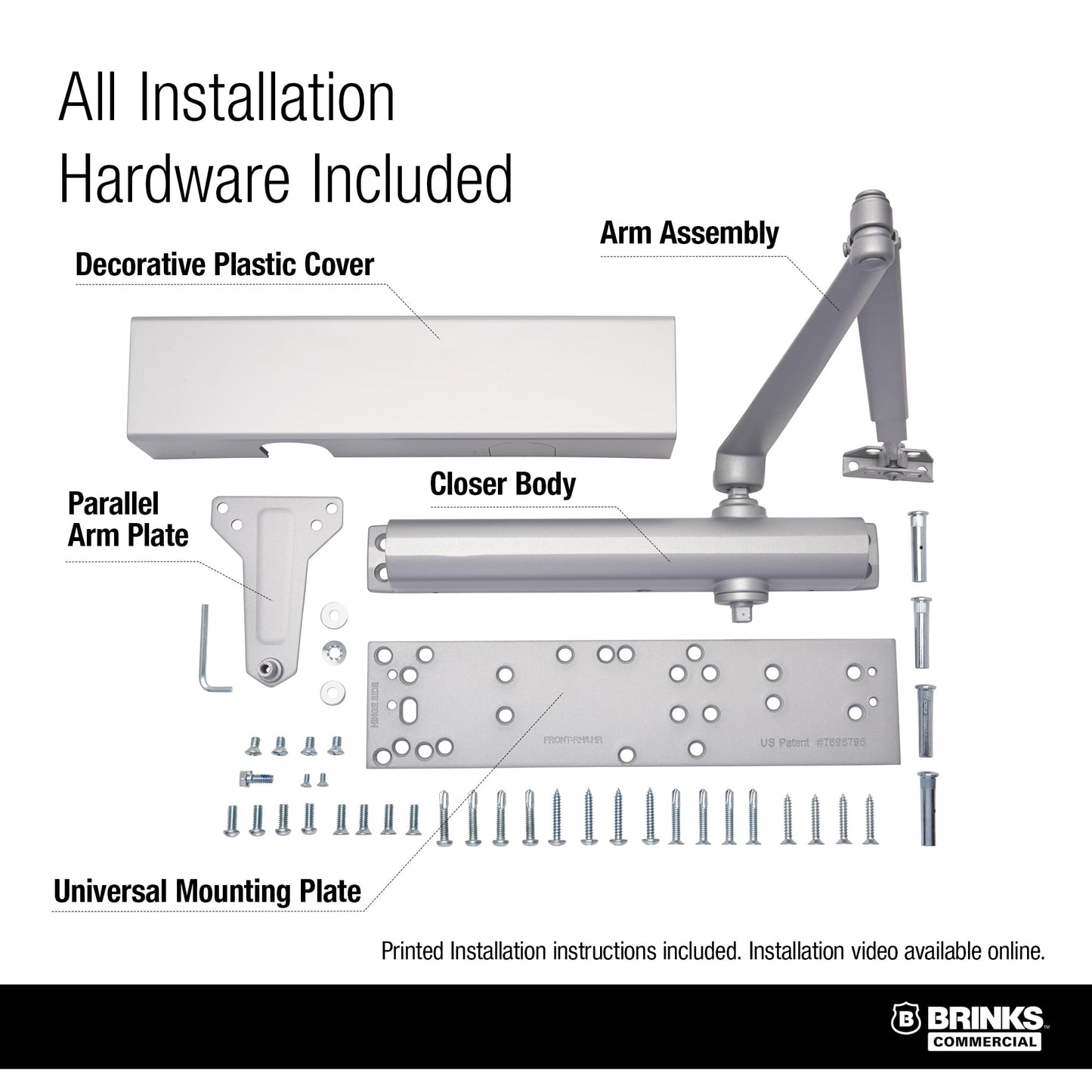 Heavy Duty All in ONE COMM Closer with MOUNTING Plate UL Listed, Aluminum (Aluminum)