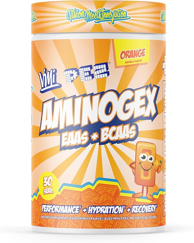 VMI Sports Aminogex Ultra | EAA + BCAA Powder | Amino Acid + Hydration Recovery Drink with Electrolytes, Betaine and Glutamine | (30 Servings) (PEZ Orange)