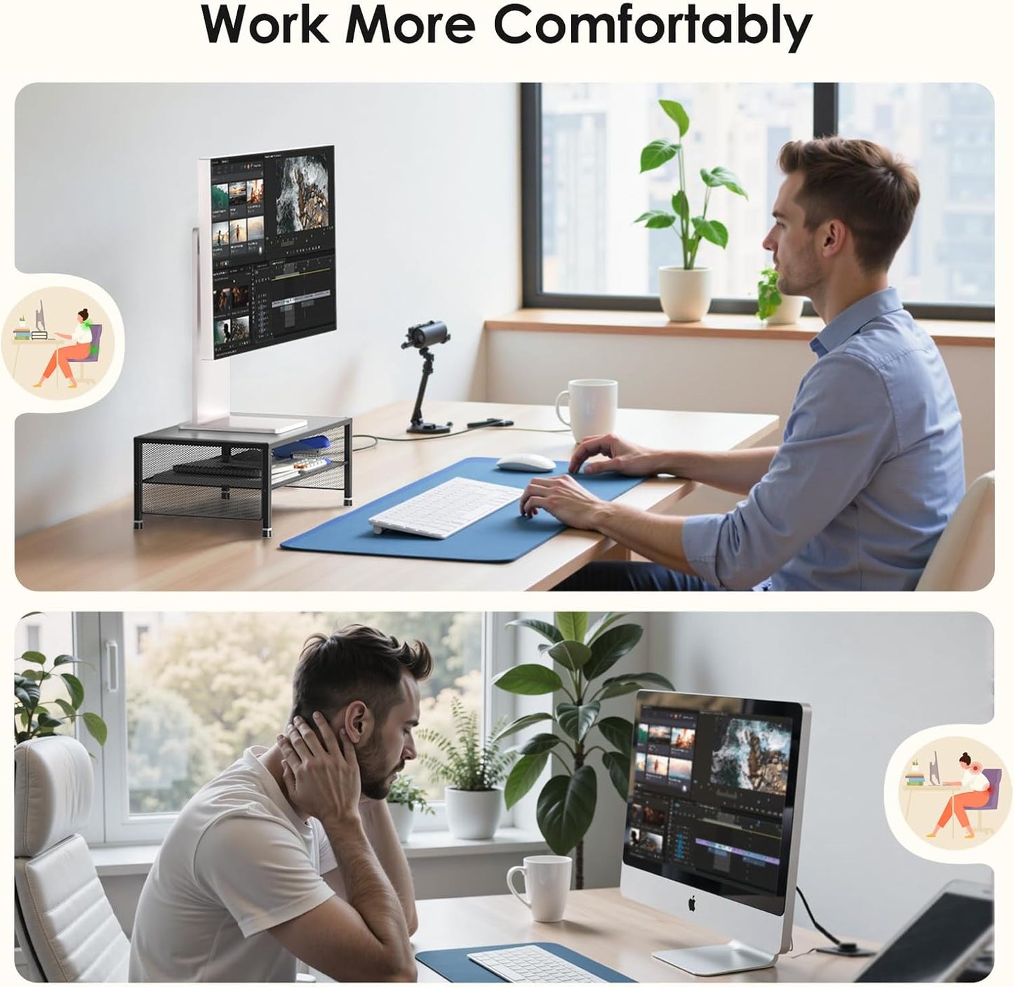 2-Tier 2-Pack) ECOLOVI Computer Monitor Stand Riser, Desk Organizer for Monitor, Printer & Laptop Stand, Desktop