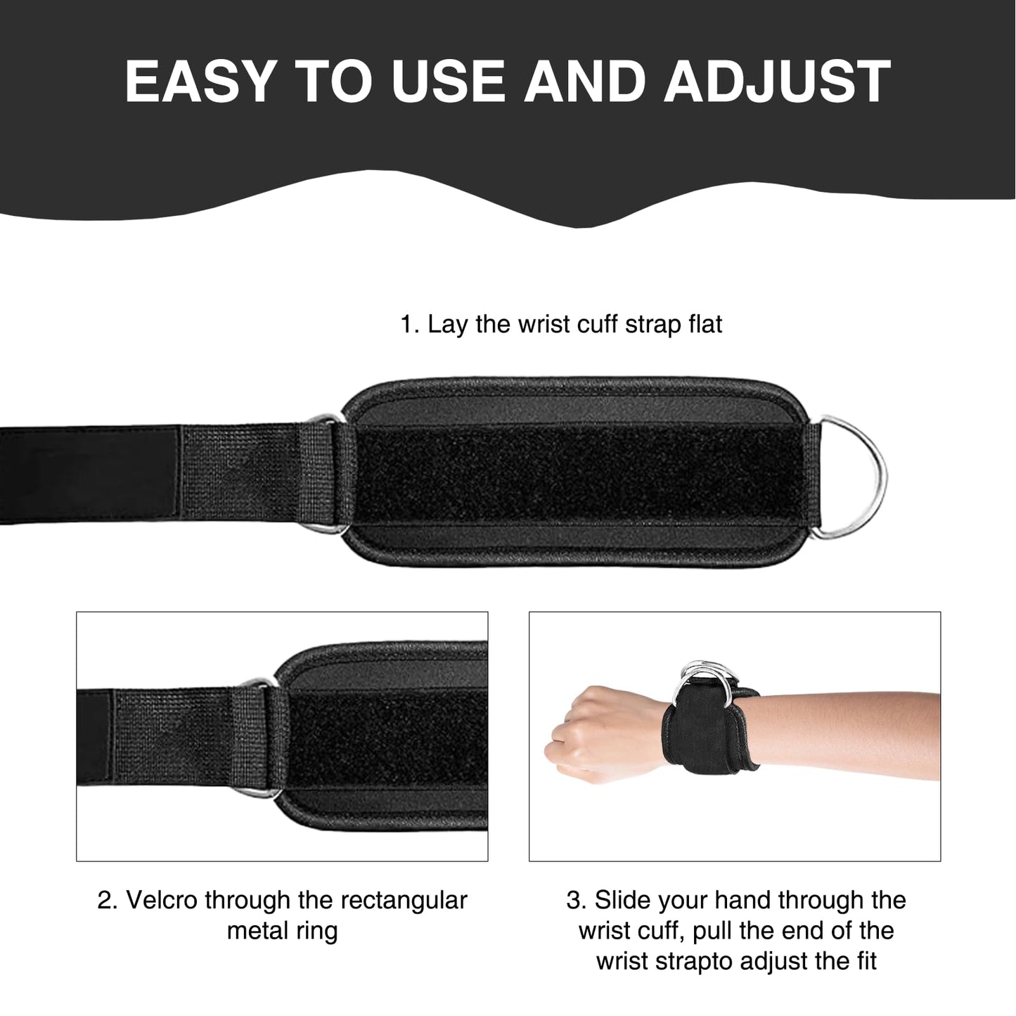 Qiyuda 2 Pcs Wrist Cuffs Lifting Straps with D Rings for Cable Machine, Adjustable Gym Weightlifting Straps