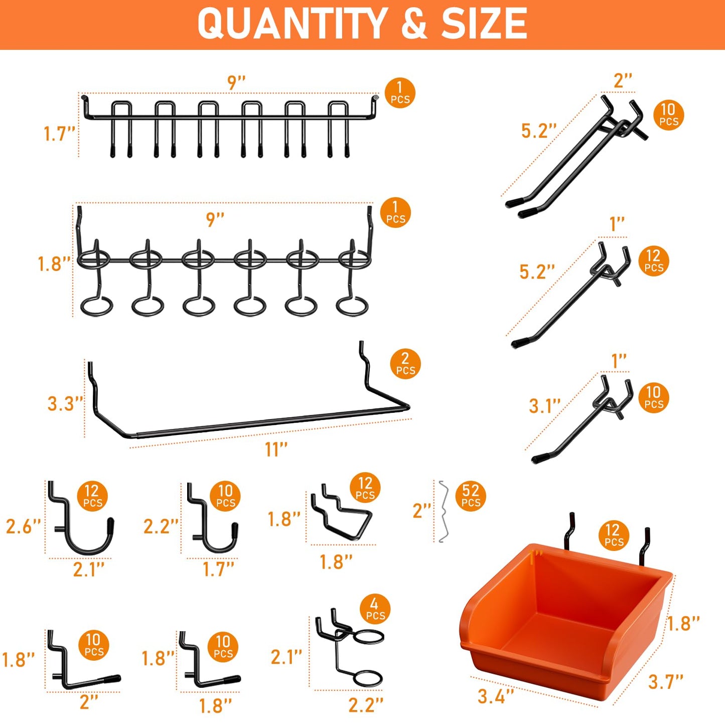 INCLY 48x24 Inch Metal Peg Board Kit with 1/4" Pegboard Hooks Accessories, 4PCS Pegboard Panels and 156PCS Black Pegboard Wall Organizer Tool Storage System for Garage Workbench Shed