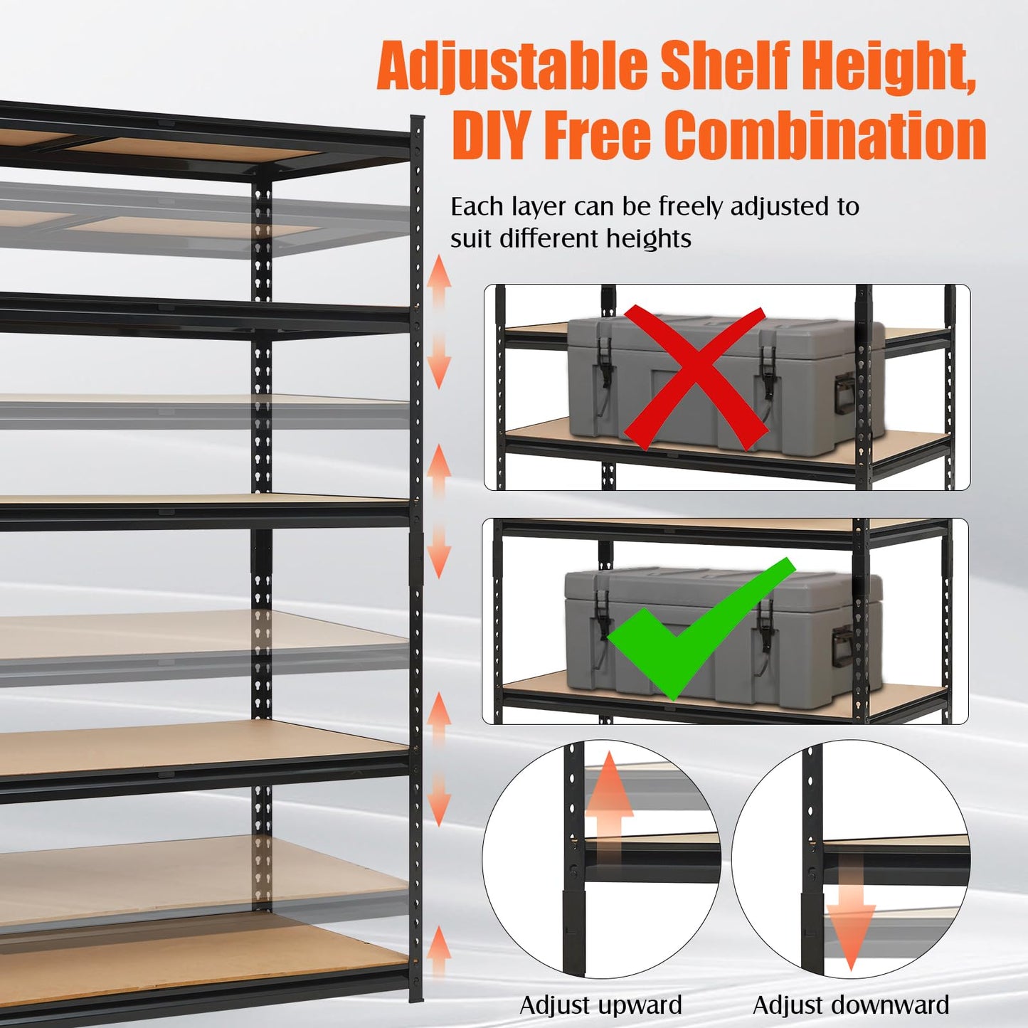 60x24x72 Heavy Duty Garage Storage Shelves,5-Tier Adjustable Metal Shelving Units, 2500 LBS Load Capacity Industrial Utility Storage Racks for Warehouse Pantry Shed Basement Garage Organization