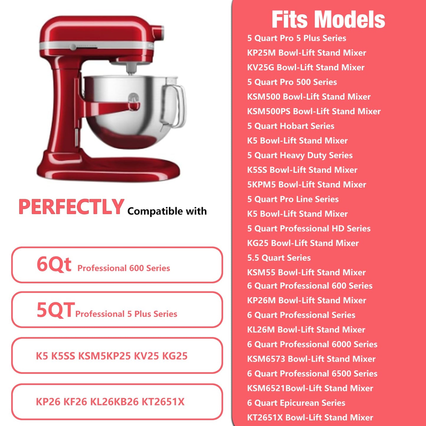 5.5-6QT Stainless Steel Flat Beater for KitchenAid Stand Mixer, Kitchen Aid Paddle Attachment Accessories/No coating/Dishwasher Safe Replacement for kitchenaid Professional 5 Plus and 600 Series Mixer
