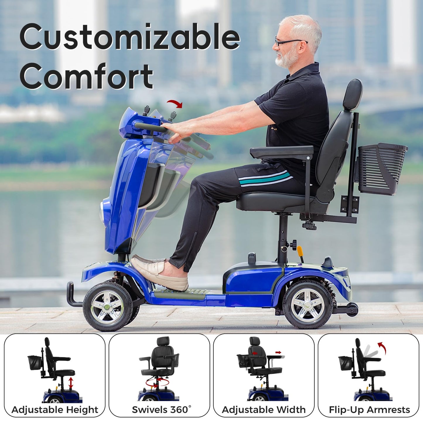 Ecomobi 20/30 Miles Heavy Duty Mobility Scooter for Seniors & Adults, 500W Motor 450 lbs Capacity, Removable Lithium Battery, 10" Tires, Off-Road Absorber, Windbreak Design