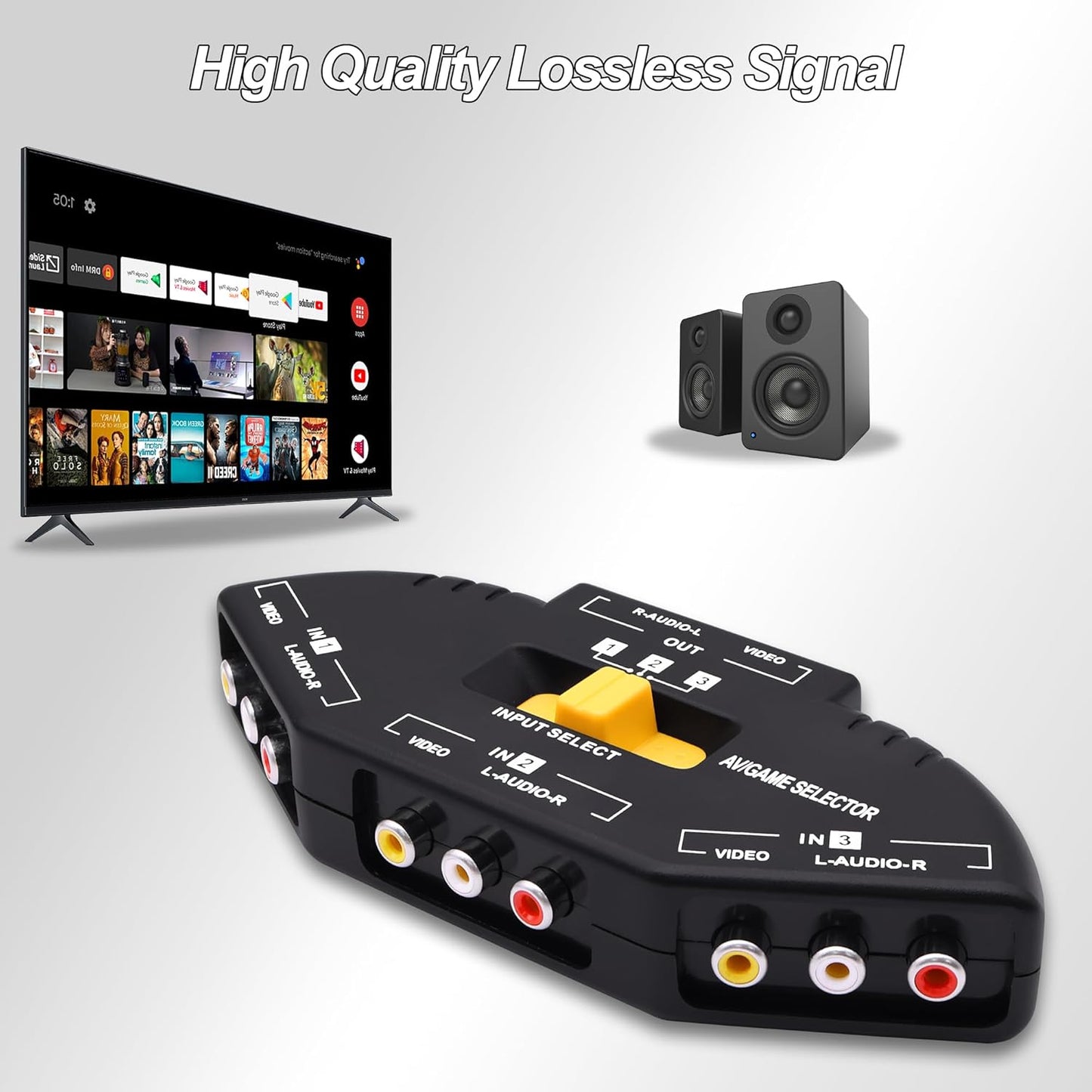 YARCHONN 3 3 1 PS3 RCA AV Audio Video Switcher Splitter Way Audio Video AV RCA Switch Game Selector Box Splitter in Out