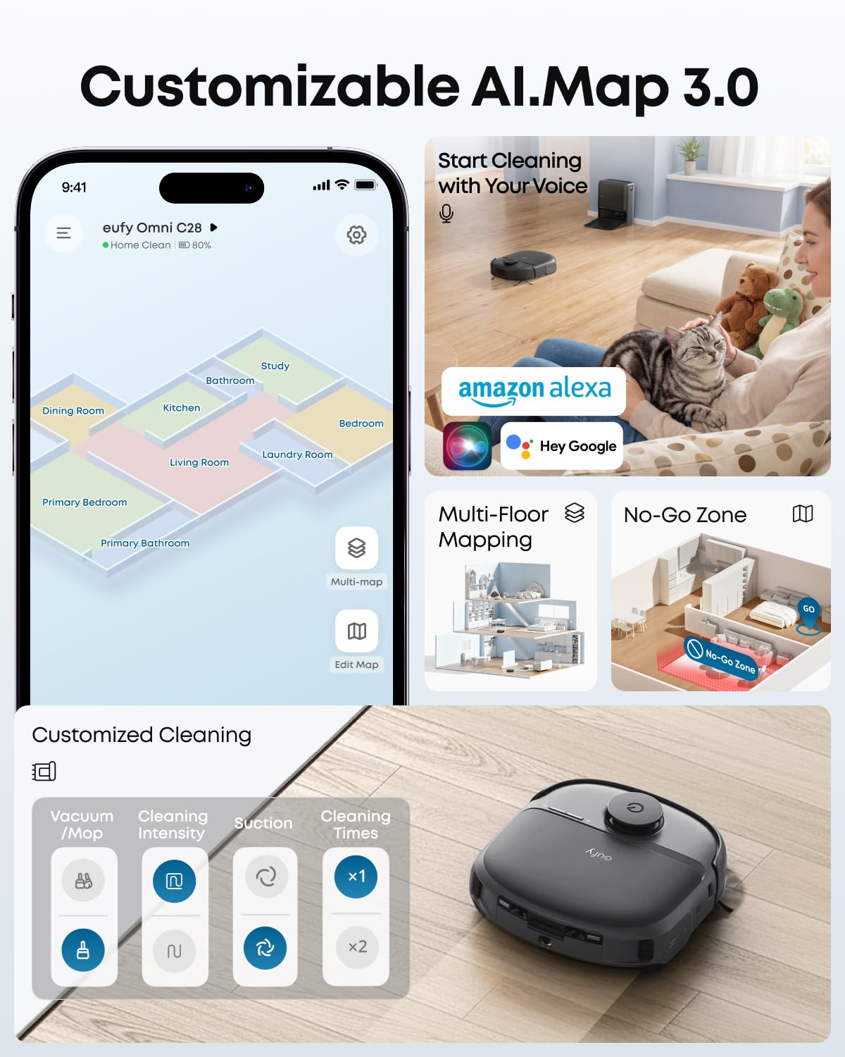 eufy C28 Robot Vacuum and Mop Combo,15,000 Pa Suction, HydroJet Always Fresh Roller Mop, Upgraded from X10 Pro, Zero-Tangle Design for Pet Hair, Auto Mop Washing&Drying, Self-Emptying&Refilling