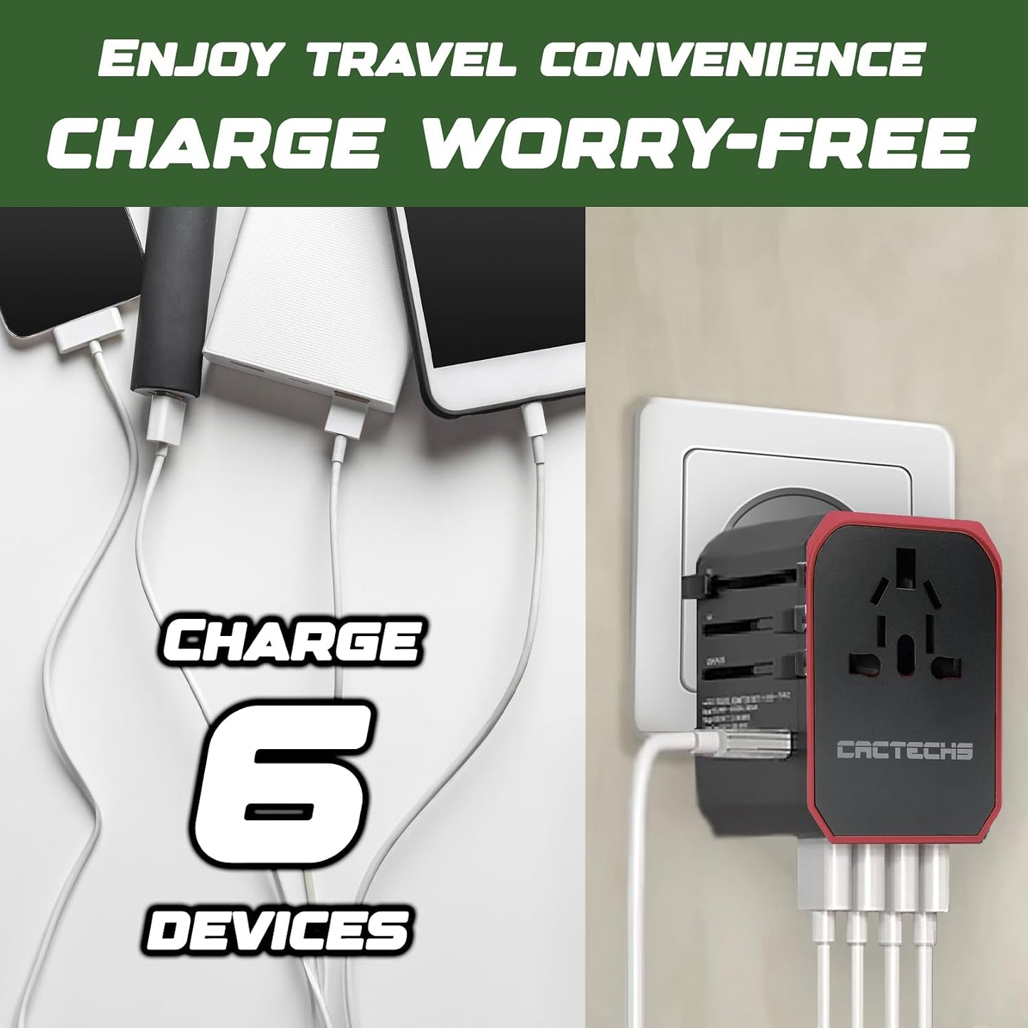 CACTECHS 4 1 International Universal Travel Adapter Worldwide USB Type C Travel Charger, EU UK European Travel Plug