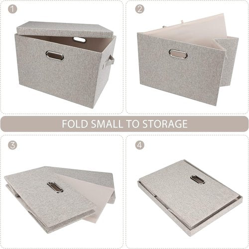 Graciadeco Large Collapsible Storage Bins - Stackable Beige Linen Fabric Boxes | 3-Pack (16.6 x 11.7 x 10.8)