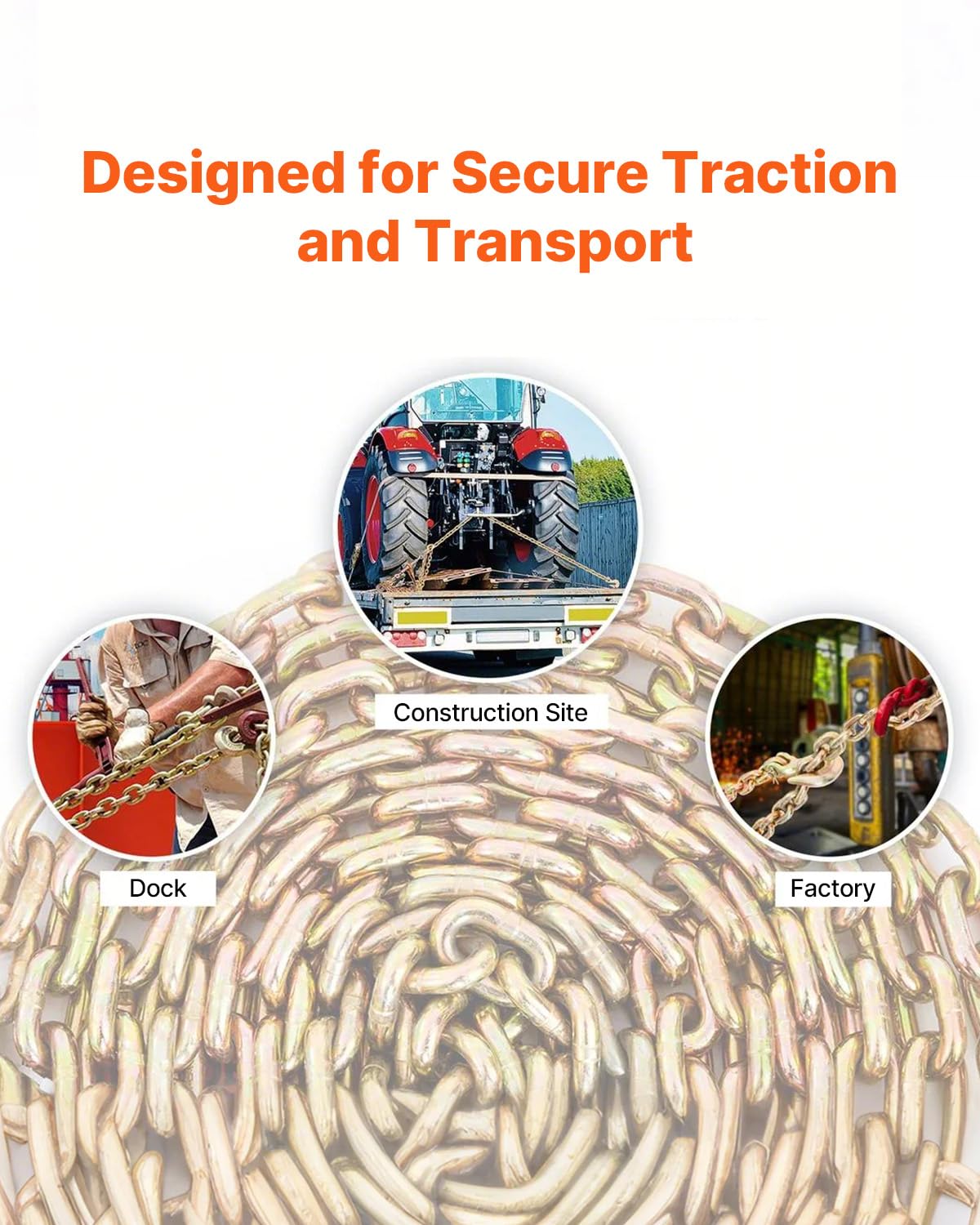 VEVOR 7100 LBS Transport Binder Chain, 3/8"x20' G80 Tow Chain with Grab Hooks, Galvanized Manganese Steel, DOT Certified, 2 Pack for Dock Factory Construction Site