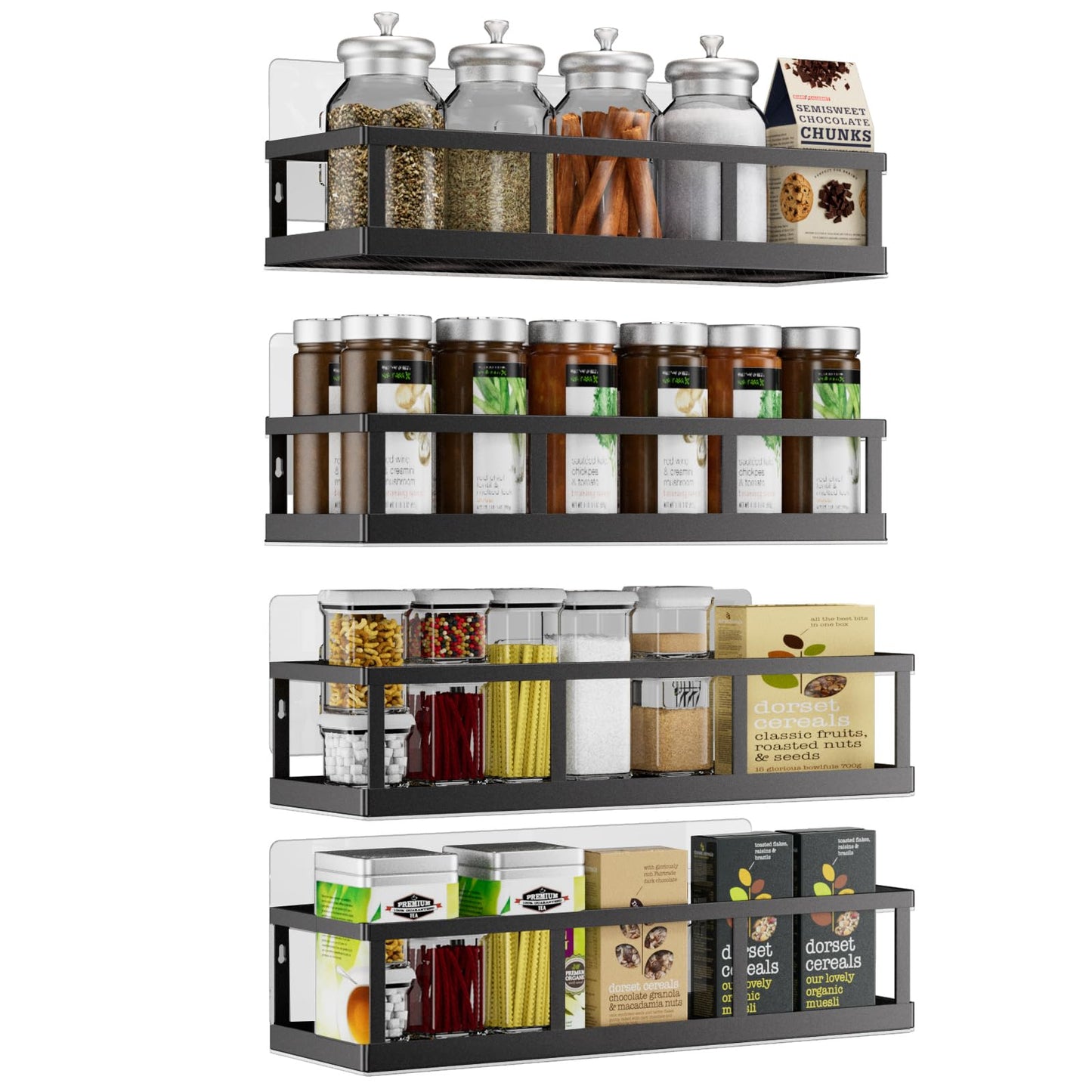 Umomi Spice Rack Wall Mounted, 4 Pack Pantry Door Organizer & Hanging Storage Baskets Organizer Wall Mount, Large Capacity Metal Spice Shelf for Kitchen Cabinet, Bathroom, Shower, Home Decor