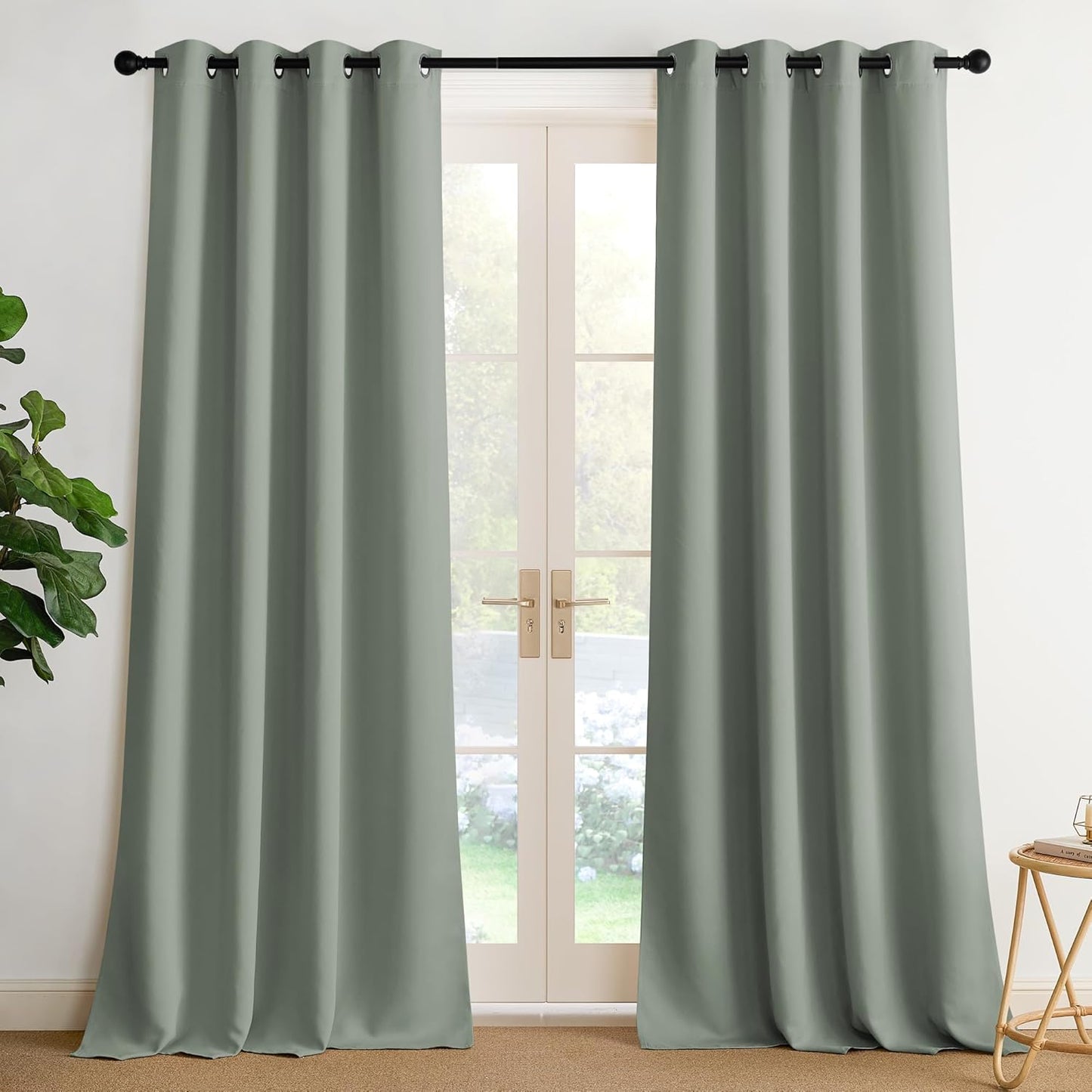 NICETOWN Room Darkening Curtains - Sage Green Drapery Panels, 52"W x 108"L for Ultimate Privacy