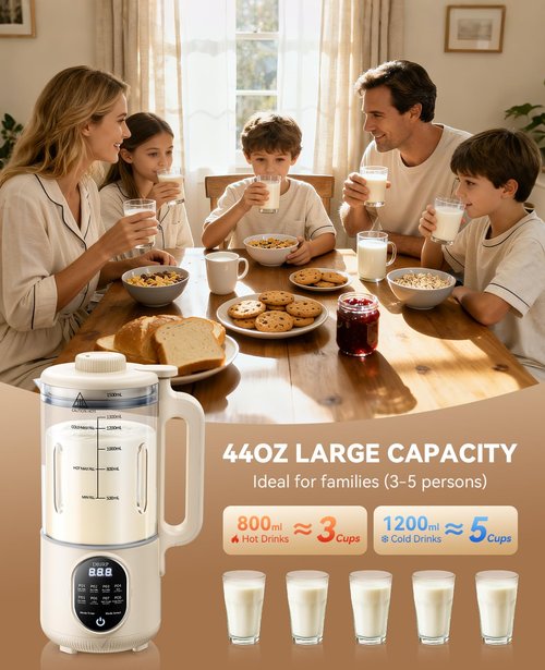 44oz Nut Milk Maker Machine, 8 in 1 Automatic Soy Milk Maker, Homemade Soy, Almond, Oat, Coconut, Plant Based and Non Dairy Beverages, Delay Start/Self-Cleaning with Electronic Cookbook