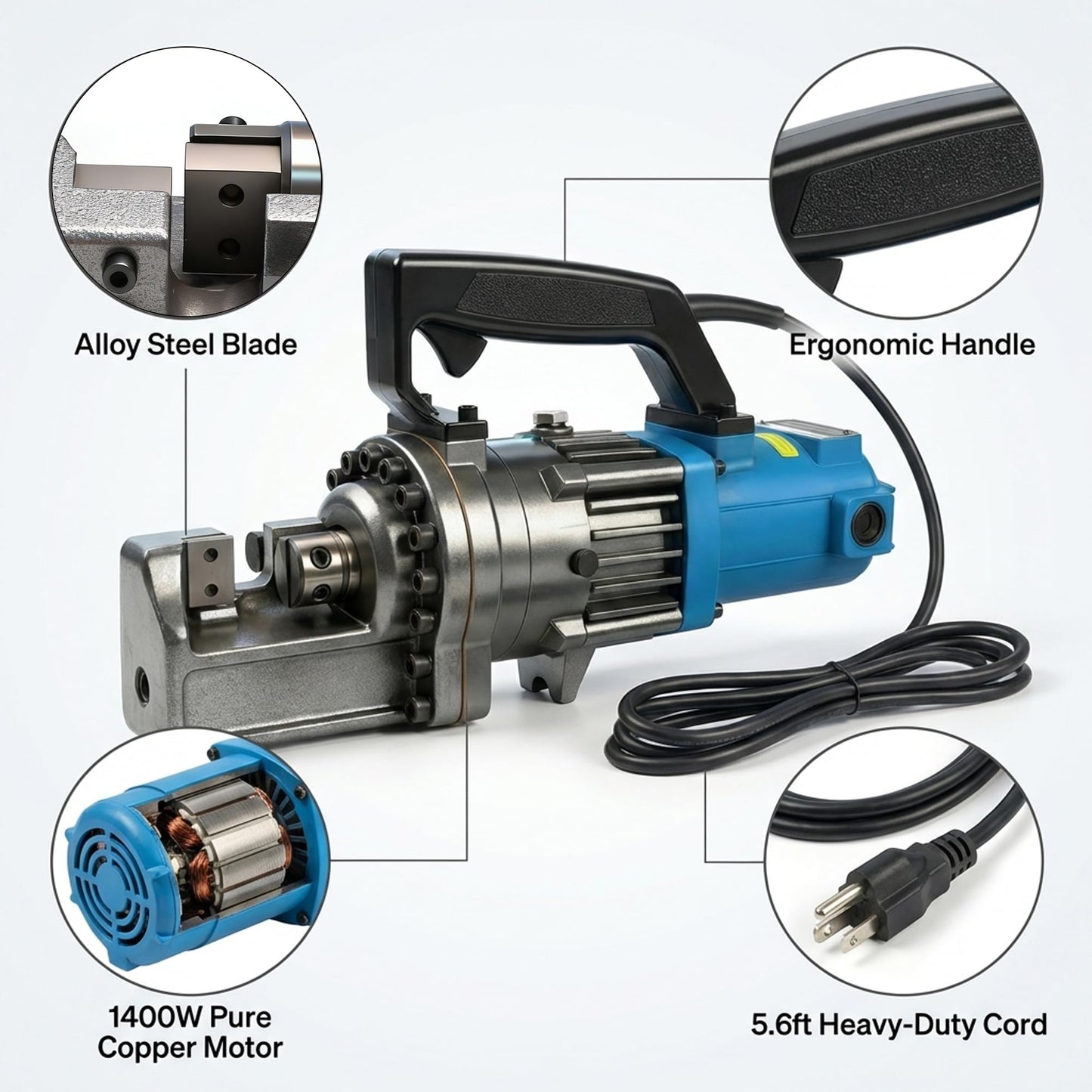7/8" Electric Hydraulic Rebar Cutters 1400W Portable Rebar Cutter 110V/60Hz Fast Cutting 4-22mm #3– #7 in 1.5-2.5s for Construction with Stainless Steel Carry Case RC-22