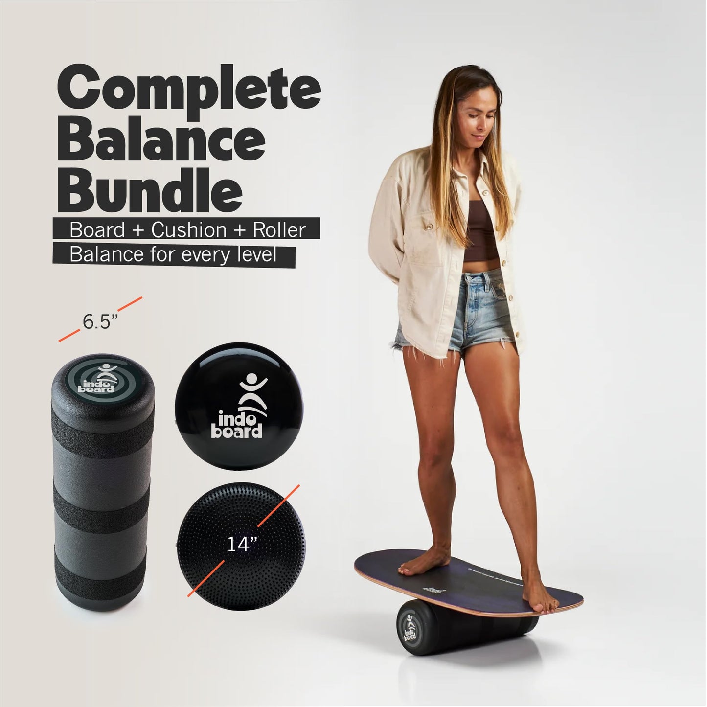 The Indo Board “Rocker” Training Package. Included Balance Board, Roller, and Cushion. Balance Training for Core Strength, Stability & Athletic Performance - Surfing, Skateboarding, Snowboarding. Designed for Progression. "Purple Rain" Design.