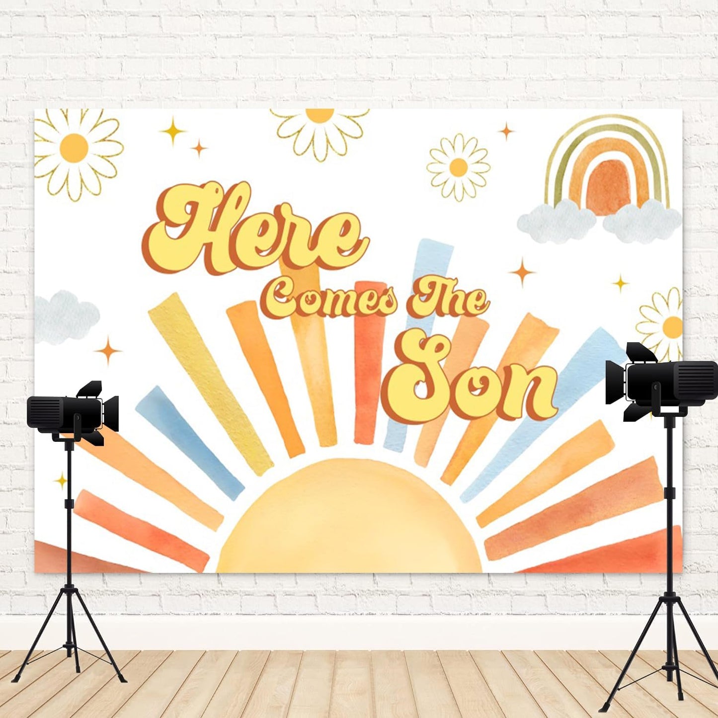 ASDCXZ 8x6ft Here Comes The Son Backdrop Sun Rainbow Baby Shower Photography Background Birthday Banner Cake Smash