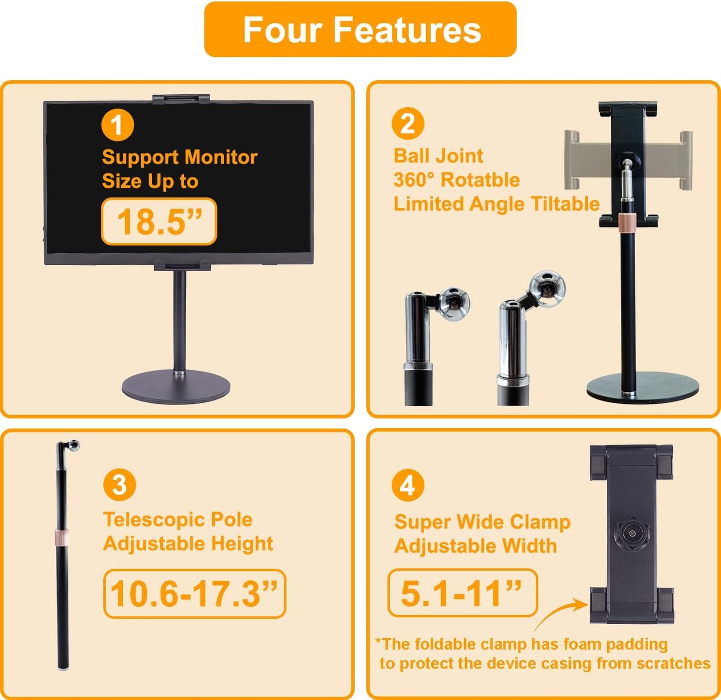 FeeLazy 15.6 inch 18.5 inch FL12C Portable Monitor Stand Tablet Stand for Desk Kindle Holder with Metal Disk
