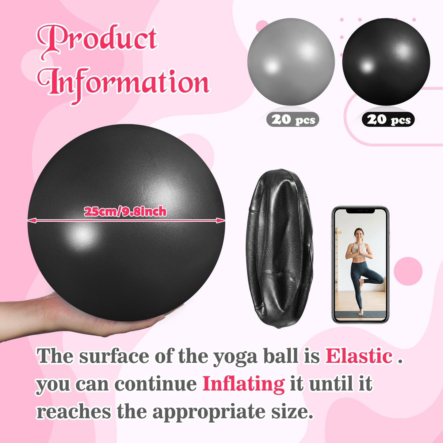 Teyva Daily 40 Pcs Small Exercise Pilates Ball Bulk 9 Inch Mini Yoga Balls Anti Burst and Slip for Stability Fitness Physical Therapy Stretching & Core Workout at Home Gym Office Class(Black Gray)