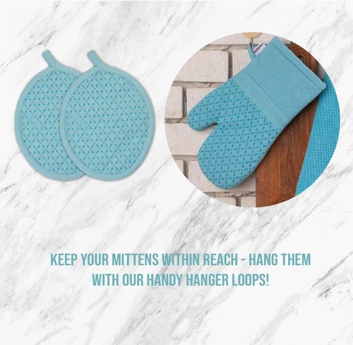 Lane Linen 16-Piece Kitchen Towel Set | Heat Resistant Oven Mitts & Pot Holders, Absorbent Aqua Dish Cloths