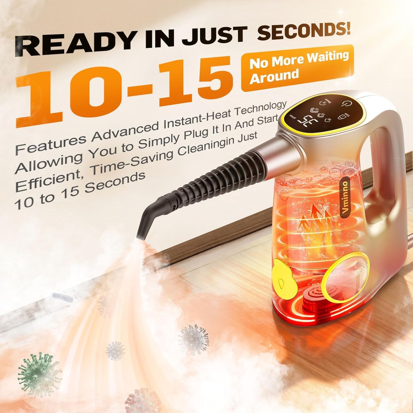 Skiennix Handheld Steam Cleaner - 15s Heat-Up, 3-Level Adjustable Steam, 14 Accessories | Multi-Surface, Chemical-Free (Grey)