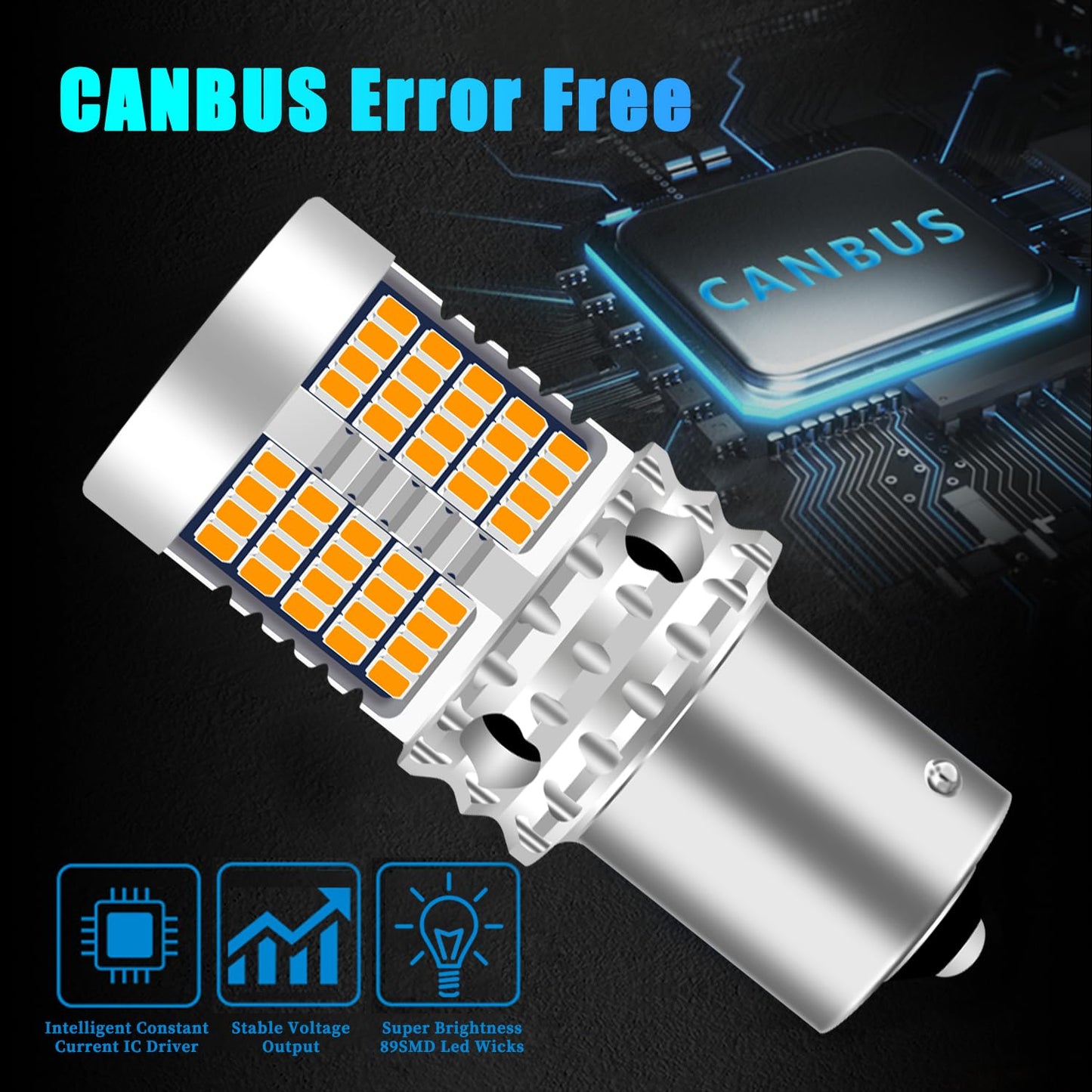 UPXSXT Turn Signal Bulbs 1156 PY21W BAU15S Amber 89SMD 4000LM Error Free Anti Hyper Flash