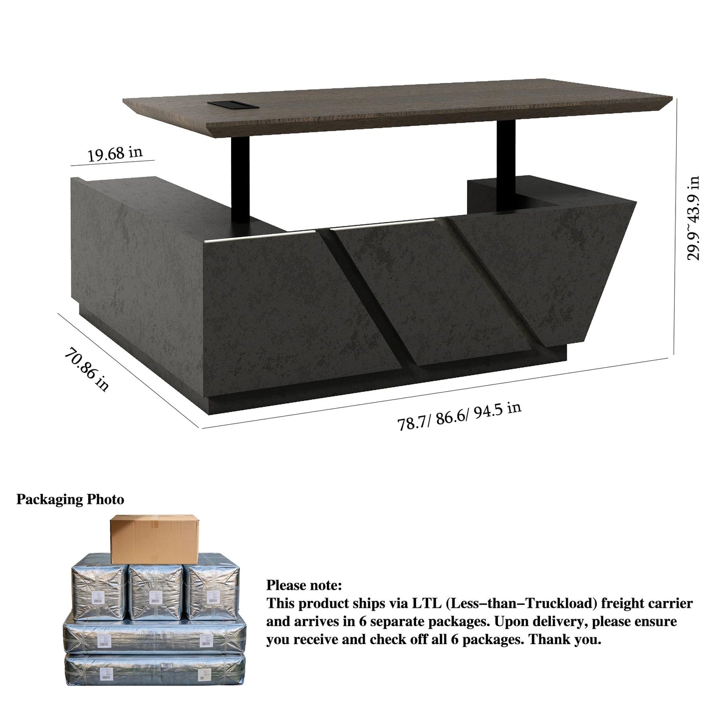 Modern Executive Desk - Adjustable Height L-Shaped Executive Desk with Drawers & File Cabinet, Black Luxury Home Office Desk, Standing Desks Business Workstation with Universal Charging Port, 78.74 In