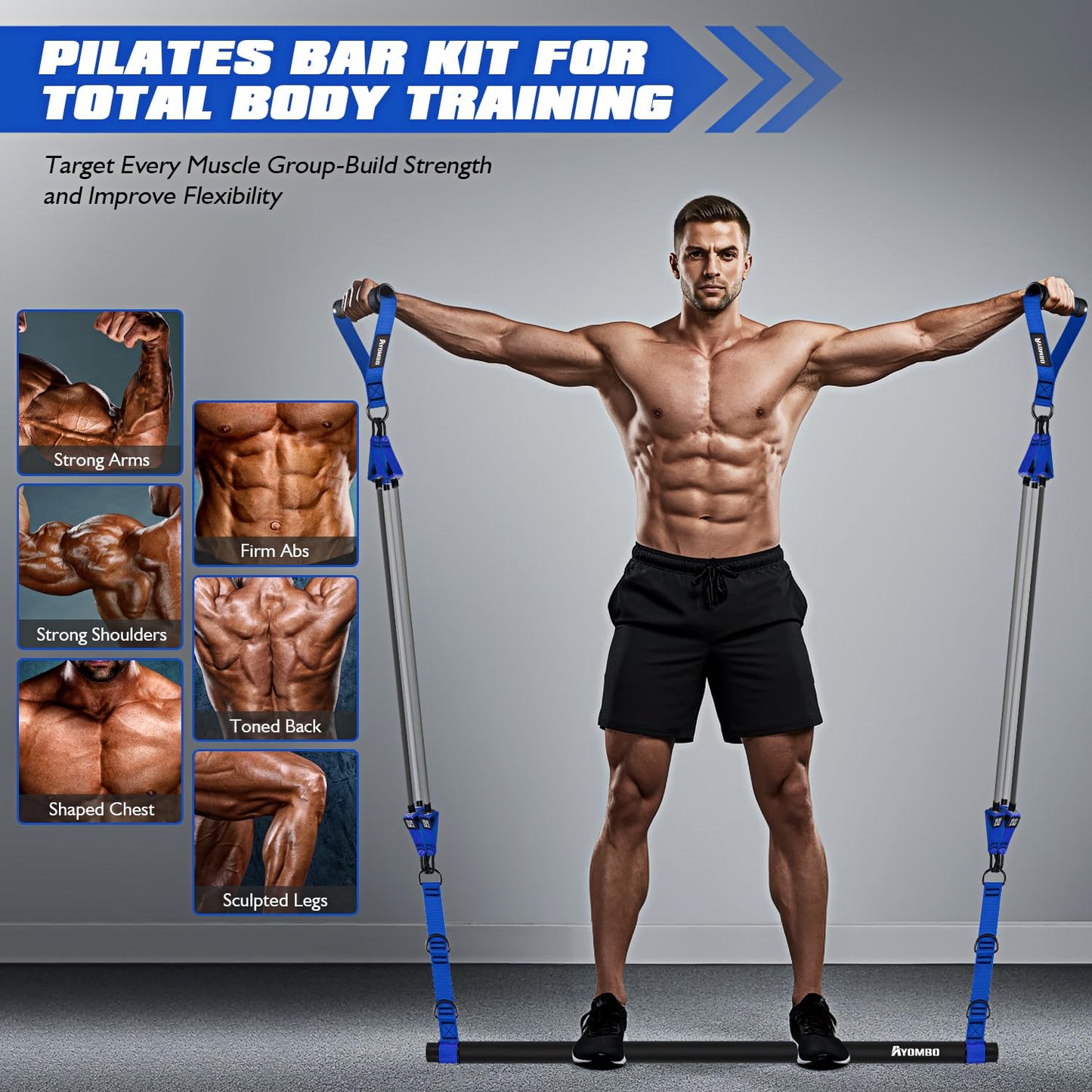 Ayombo Pilates Equipment, Heavy Duty Pilates Bar Kit with Resistance Bands, Portable Gym Pilates Bar for Home Squat Exercise, Legs, Waist, Arm, Abs, Chest, Shoulders Muscle Strength Workout Equipment