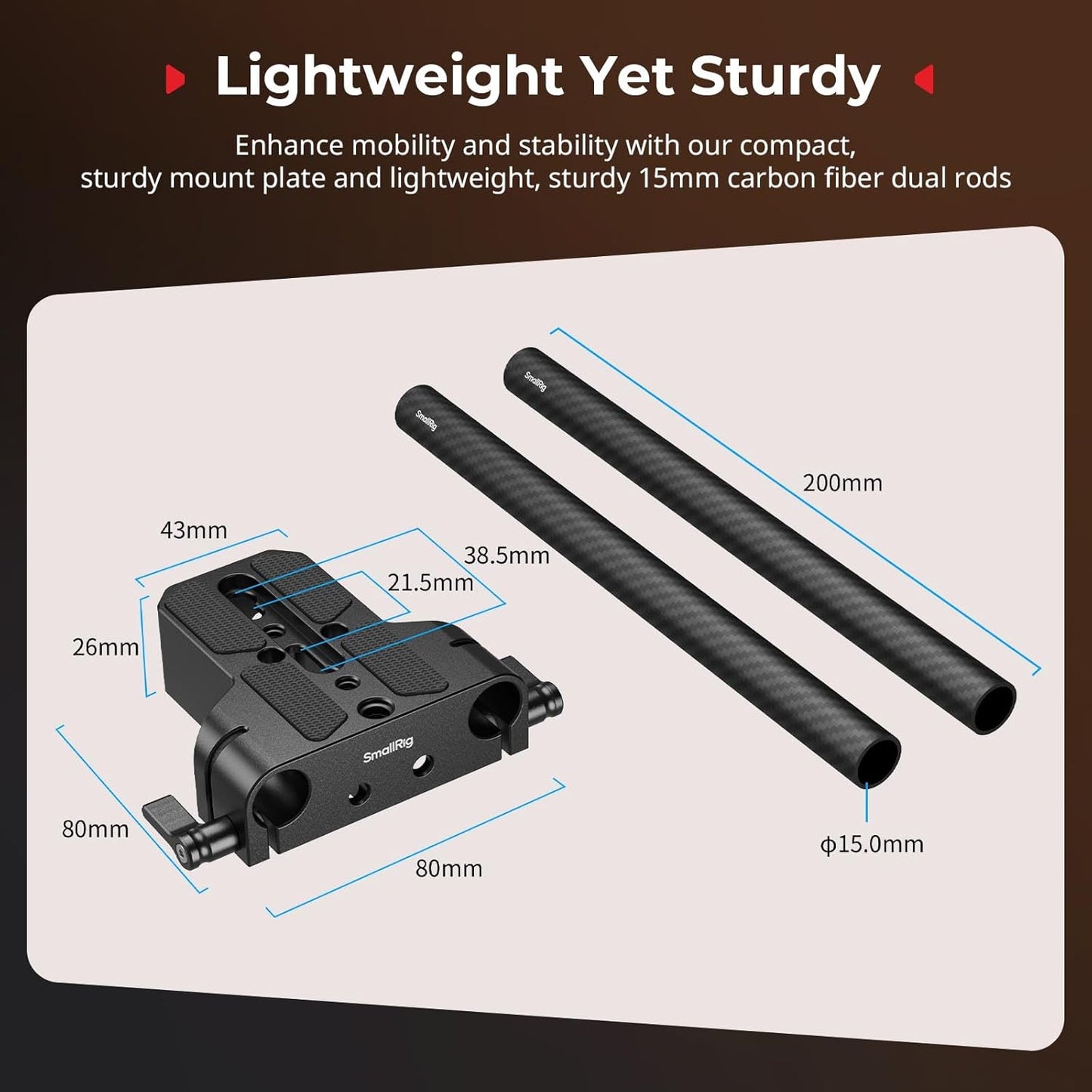 SMALLRIG 15mm 15mm (8'' 20cm), A6500 A6600 A6300, R5 R6, A7SIII A7III, 5609 Camera Base Plate Kit with LWS Rod Rail