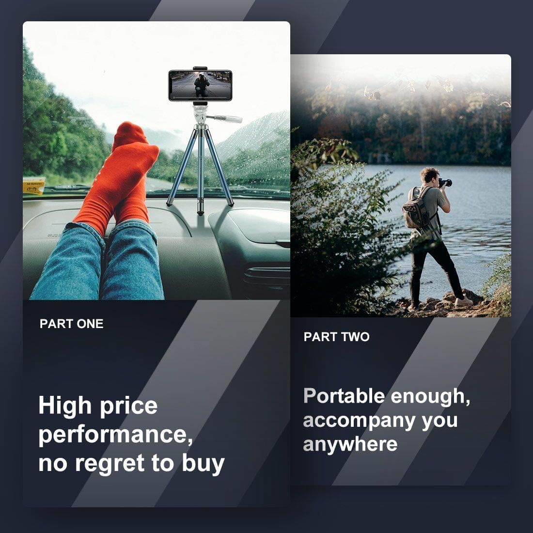 Fotopro 40 Inch FY-583 Phone Tripod Lightweight Travel Tripod for Camera with Phone Mount Portable Vlogging Video Blue