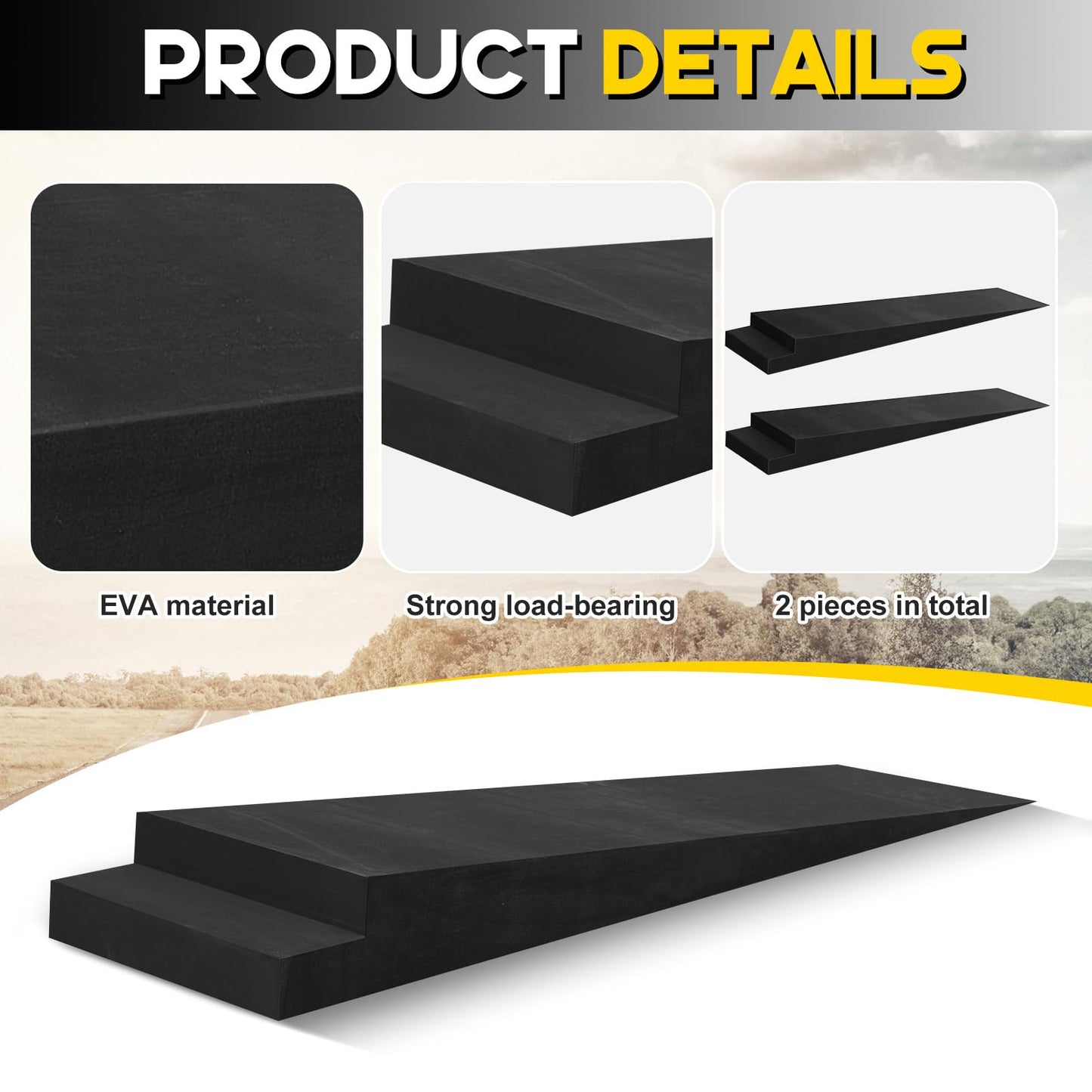 Leinuosen 2 Pcs 4" H Trailer Ramp 5.5 Degree Approach Angle, Low Profile Car Ramps for Trailers, Racing Cars, Sports Cars(46" L x 14" W x 4" H)