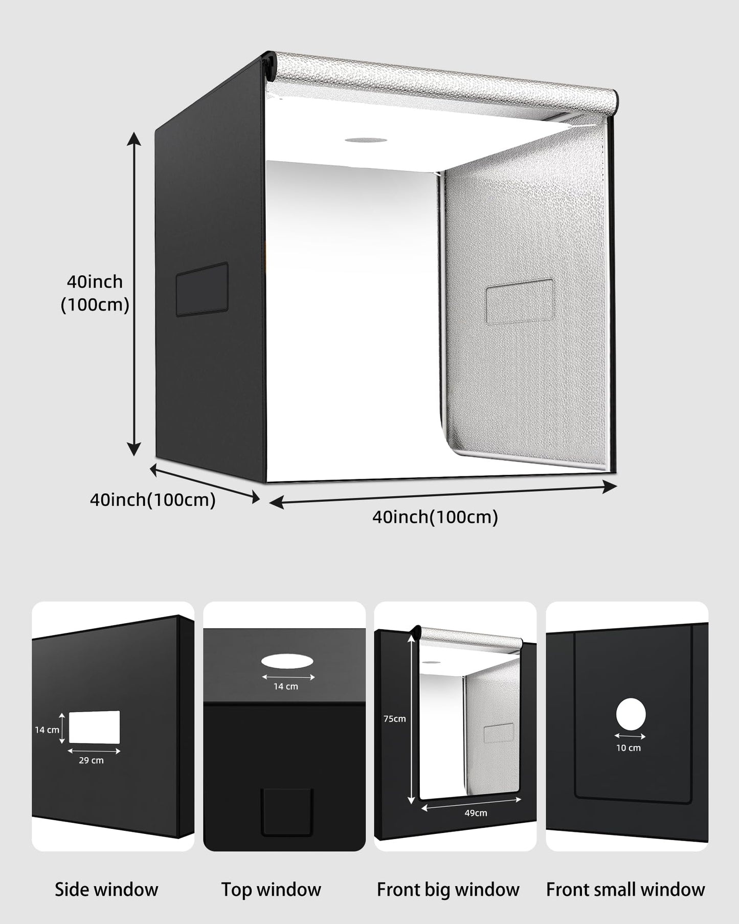 Glendan 40"x40" Light Box Photography, Large Photo Light Box with 3 Light Panels, 594 LED Beads, CRI >95, Professional Photo Booth Shooting Tent Kit with 4 Color Backdrops for Product Photography